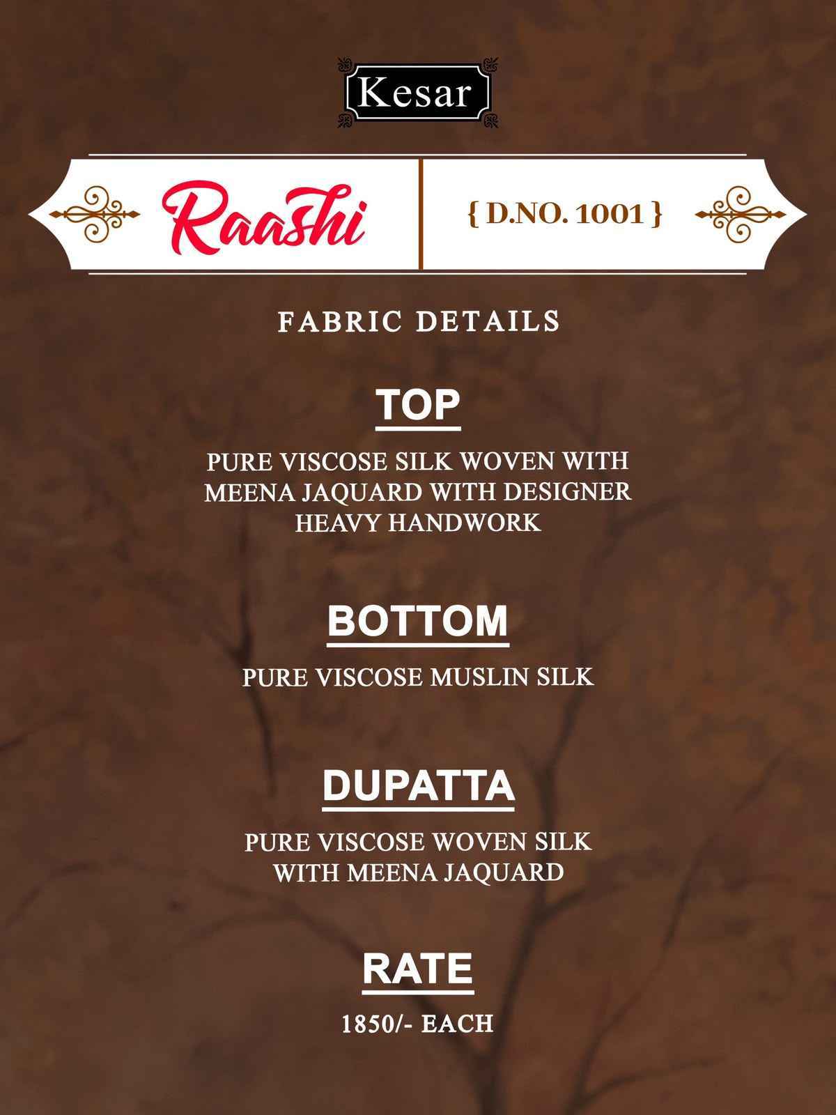 Kesar Karachi Prints Raashi Viscose Silk Dress Material 4 pcs Catalogue