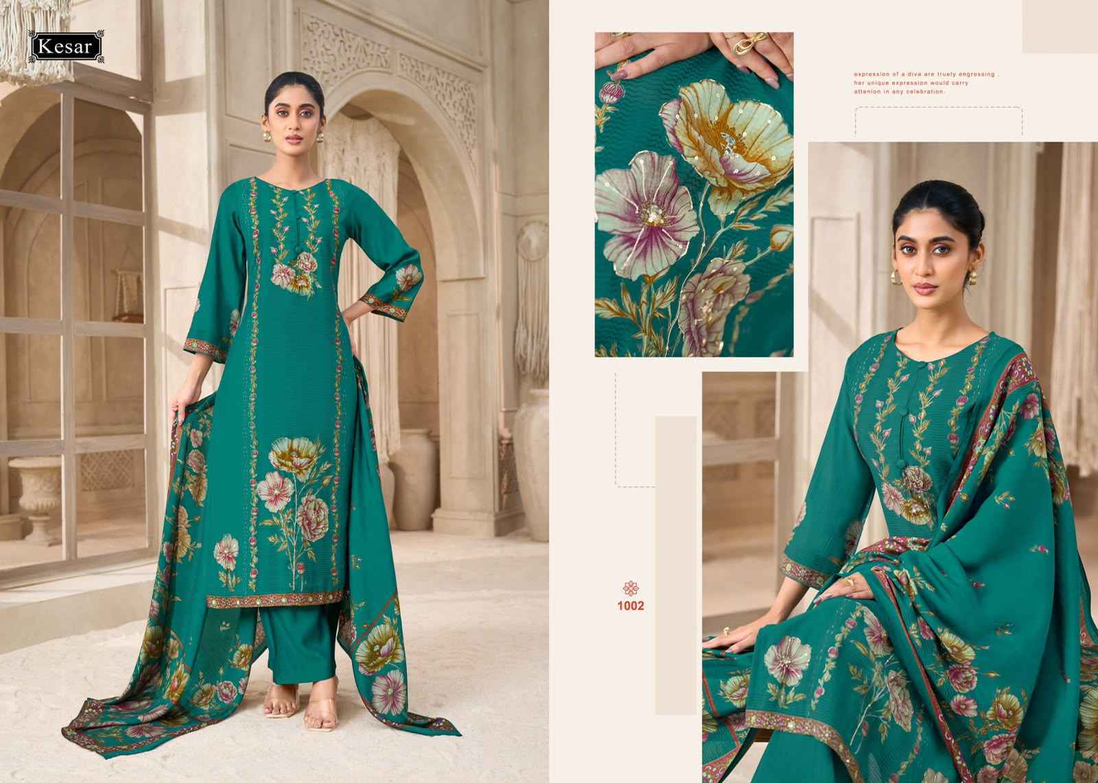 Kesar Palak Muslin Dress Material 4 pcs Catalogue