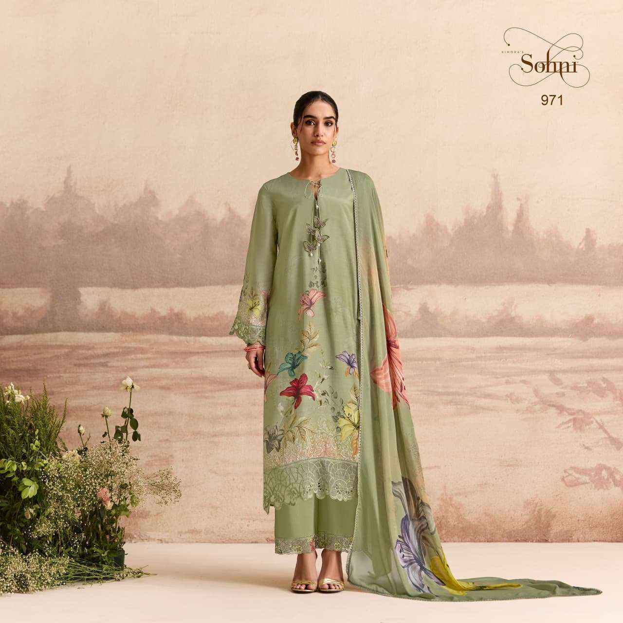 Kimora Sohani Sandalwood Muslin Dress Material 4 pcs Catalogue