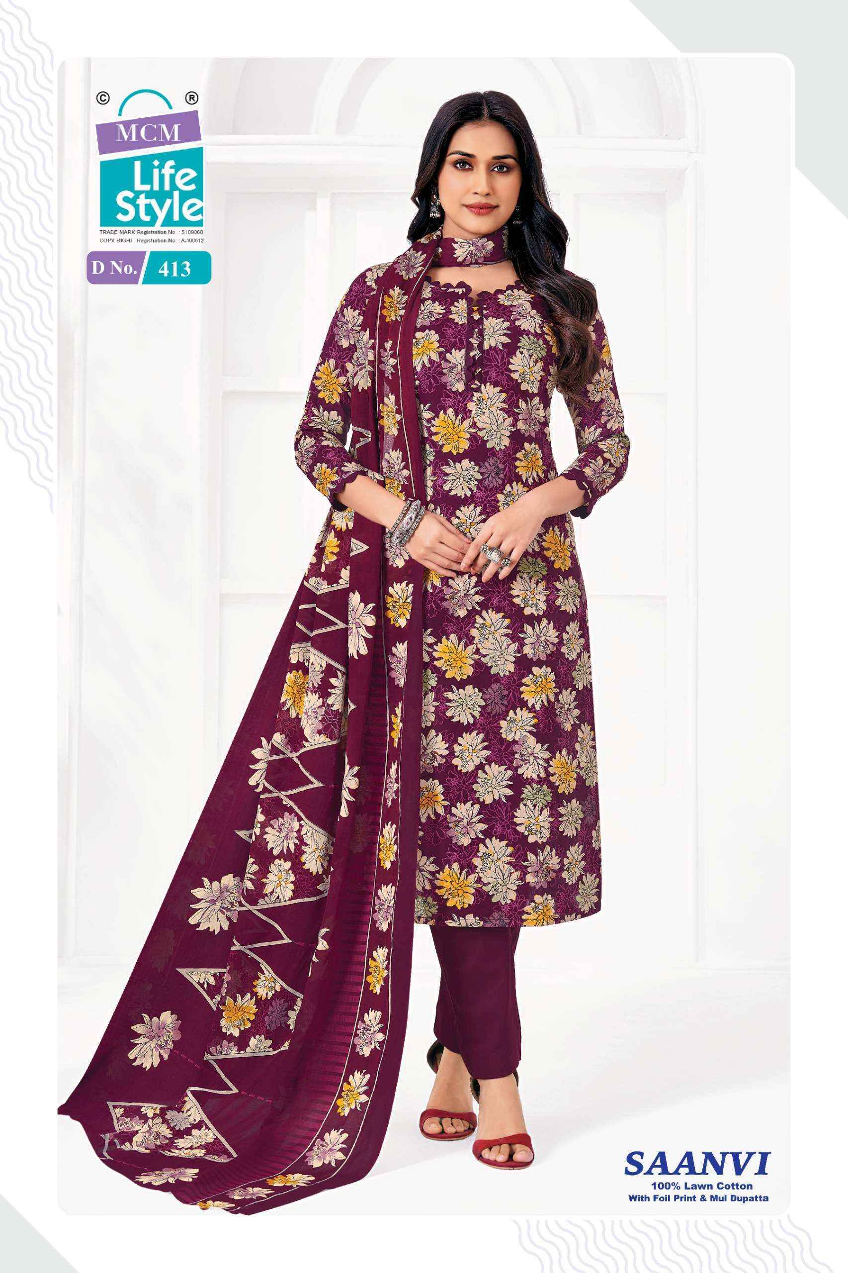 MCM Lifestyle Saanvi Vol 4 Lawn Cotton Dress Material 10 pcs Catalogue