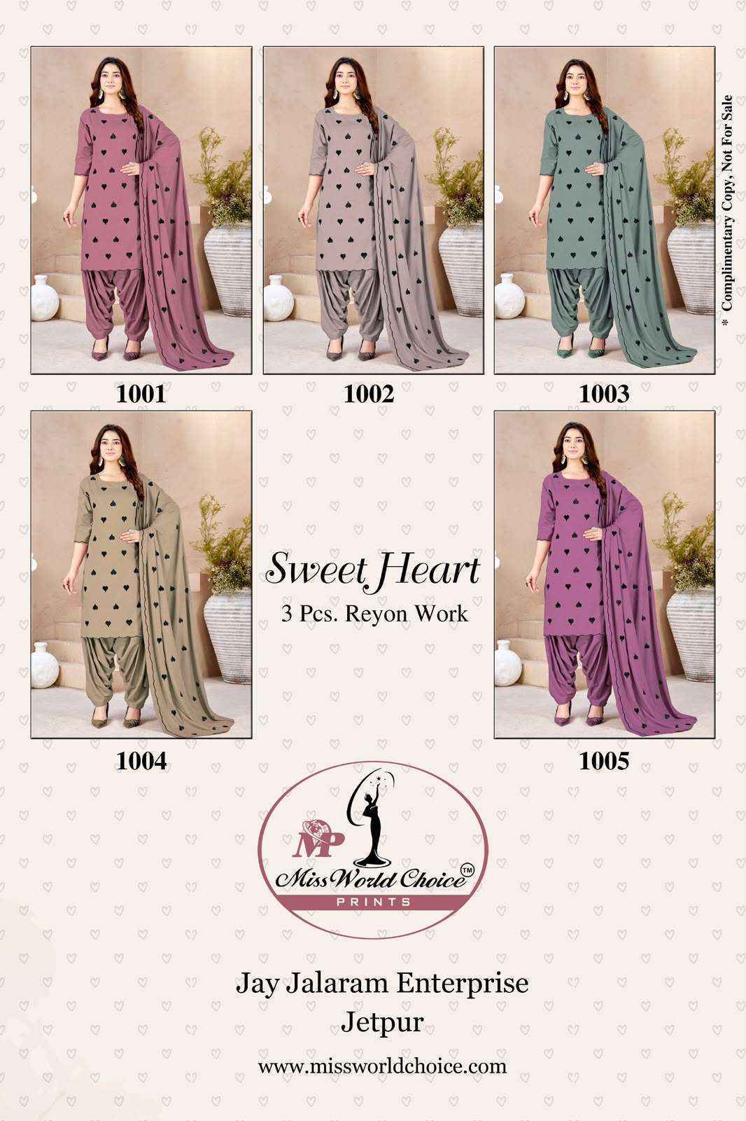 Miss World Choice Sweet Heart Vol 1 Rayon Dress Material 5 pcs Catalogue