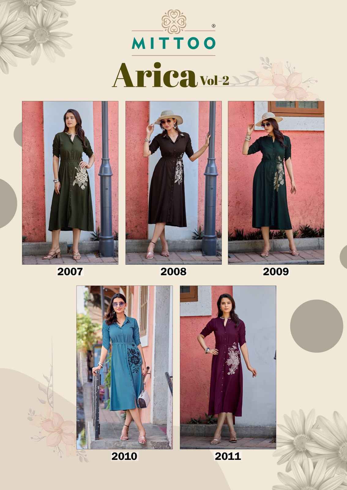 Mittoo Arica Vol 2 Rayon Kurti 5 pcs Catalogue