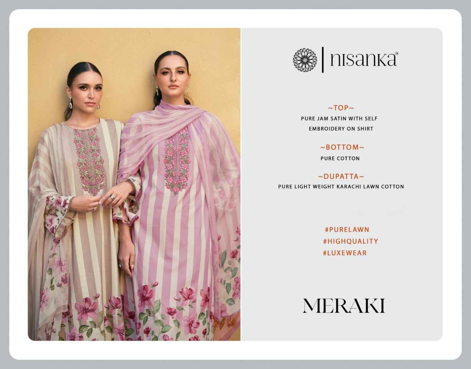 Nisanka Meraki Jam Satin Dress Material 6 pcs Catalogue