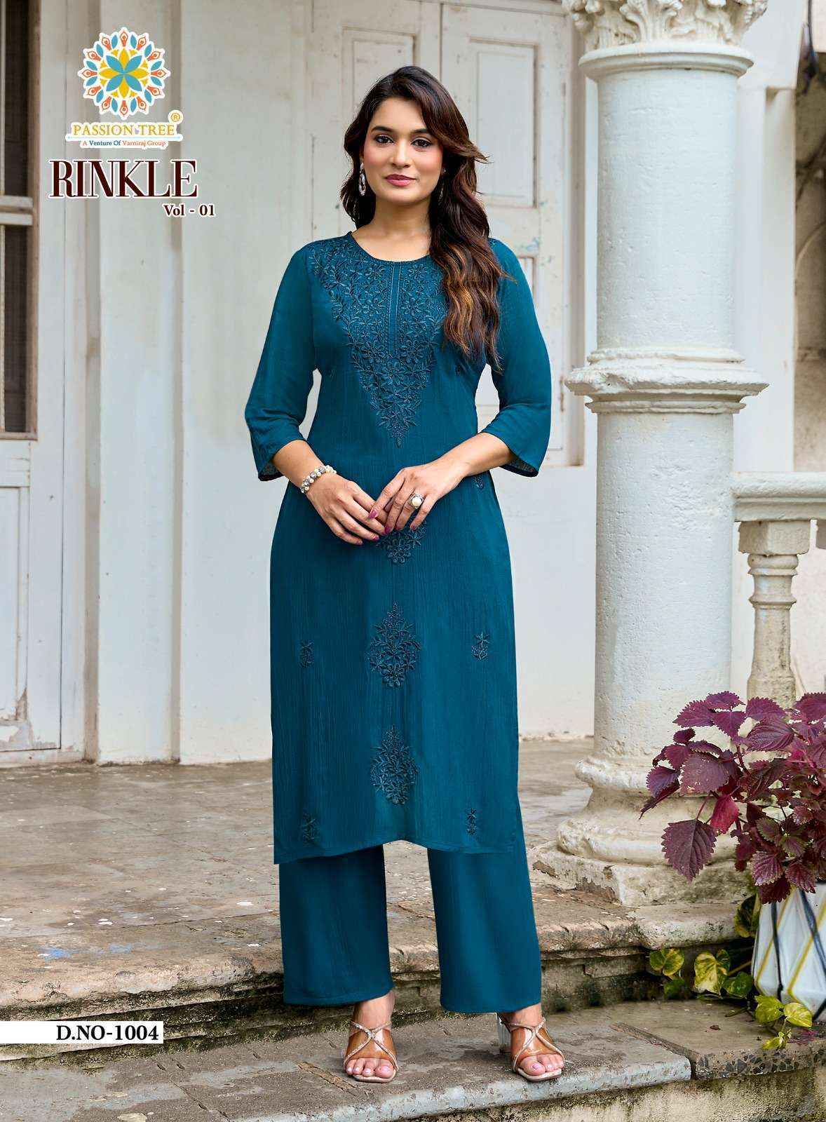 Passion Tree Rinkle Vol 1 Rayon Kurti With Plazzo 8 pcs Catalogue