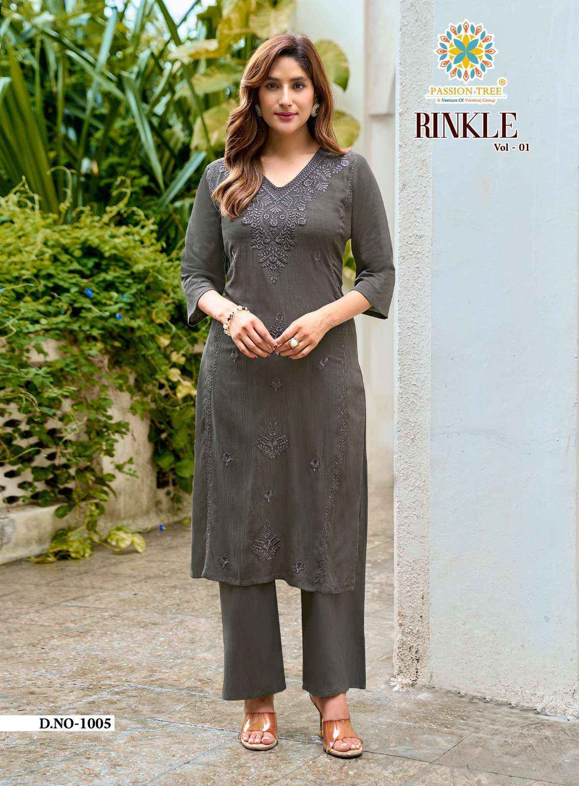 Passion Tree Rinkle Vol 1 Rayon Kurti With Plazzo 8 pcs Catalogue