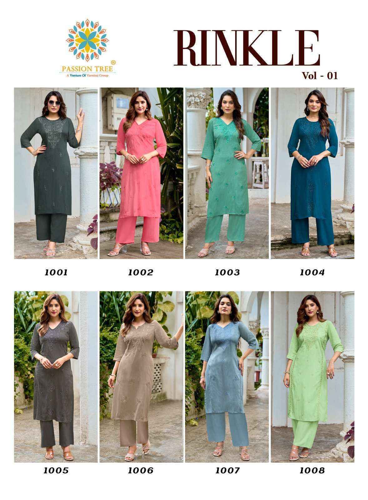 Passion Tree Rinkle Vol 1 Rayon Kurti With Plazzo 8 pcs Catalogue