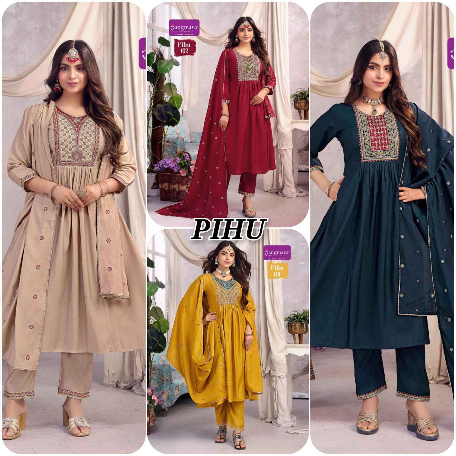 Rangmaya Pihu Roman Silk Kurti Combo 4 pcs Catalogue