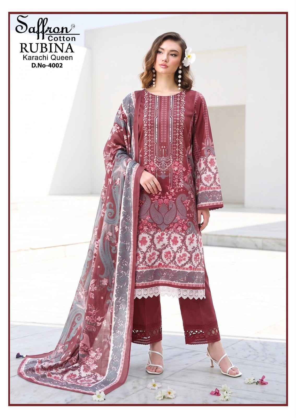 Saffron Cotton Rabiya Karachi Queen Vol 4 Cotton Dress Material 8 pcs Catalogue
