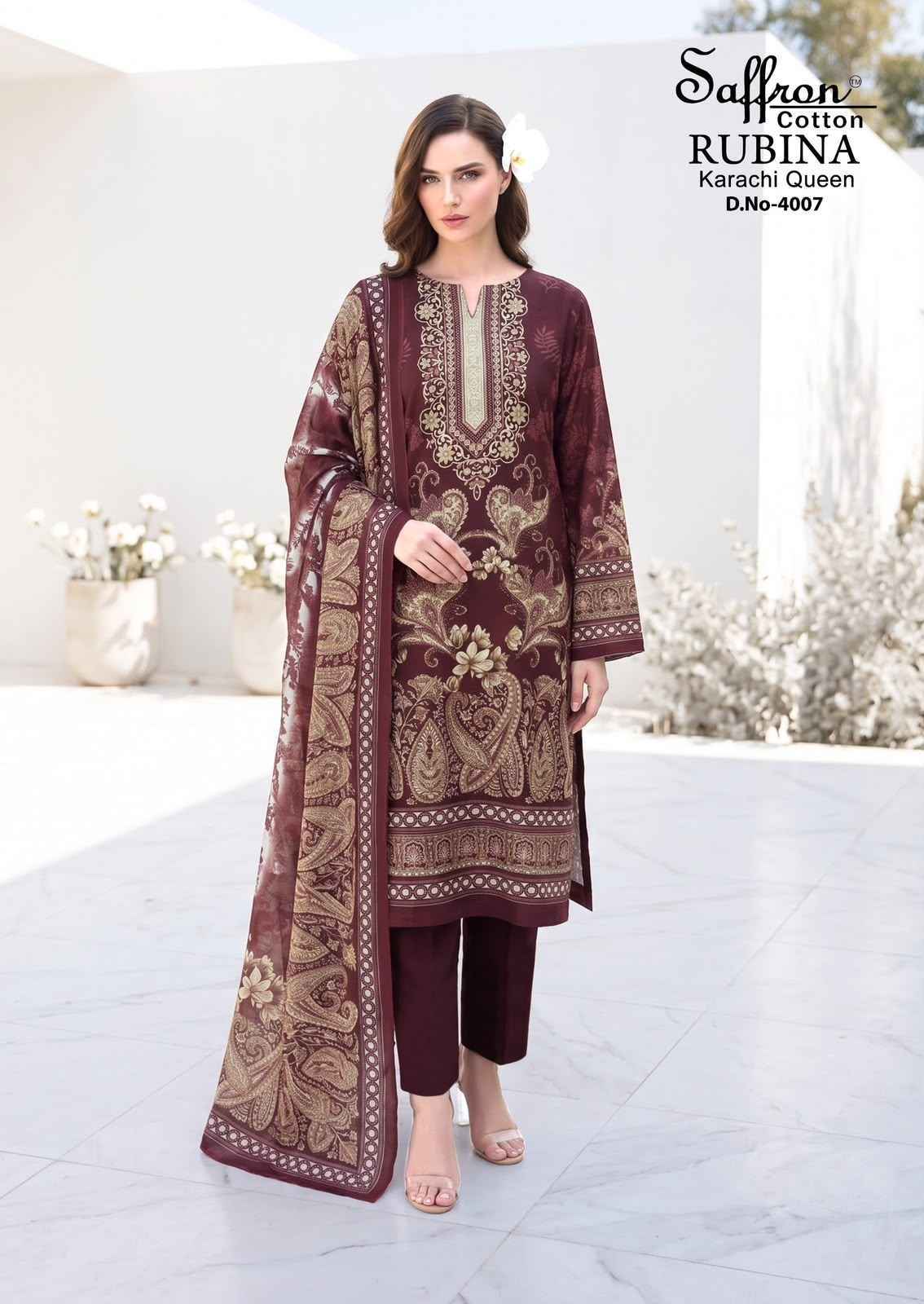 Saffron Cotton Rabiya Karachi Queen Vol 4 Cotton Dress Material 8 pcs Catalogue