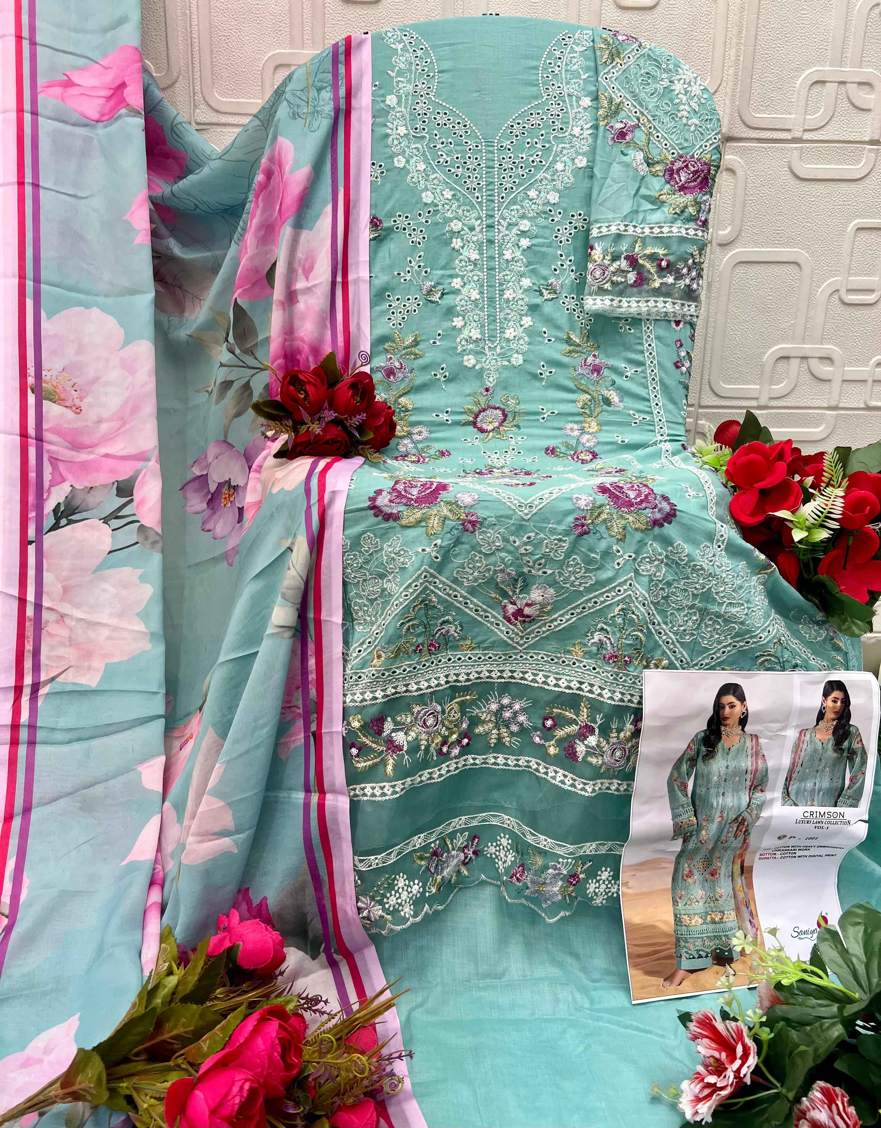 Saniya Trendz Crimson Luxury Lawn Colletion Vol 1 Cotton Dress Material
