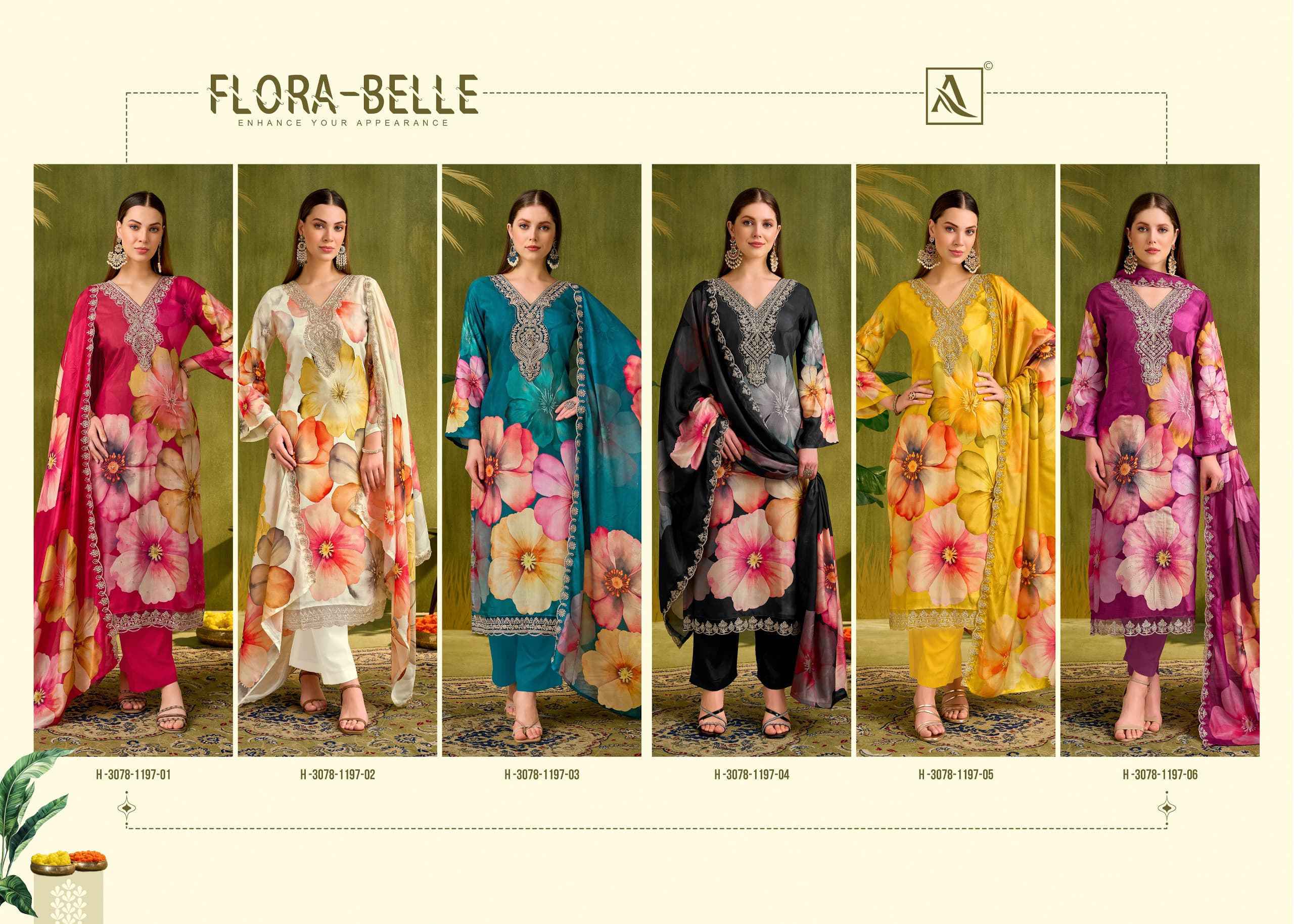 Alok Flora Belle Maslin Dress Material 6 pcs Catalogue