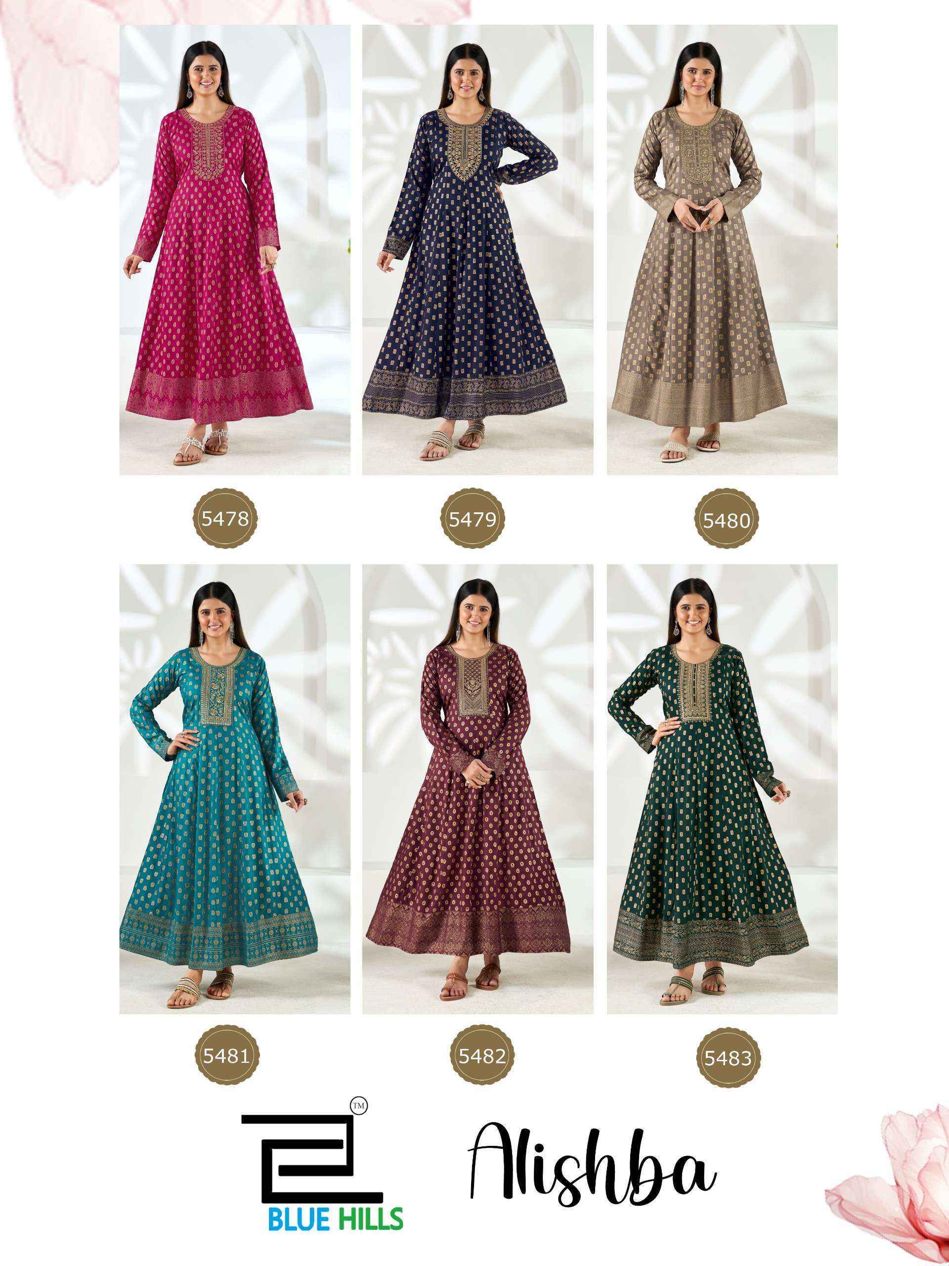 Blue Hills Alishba Rayon Gown 6 pcs Catalogue