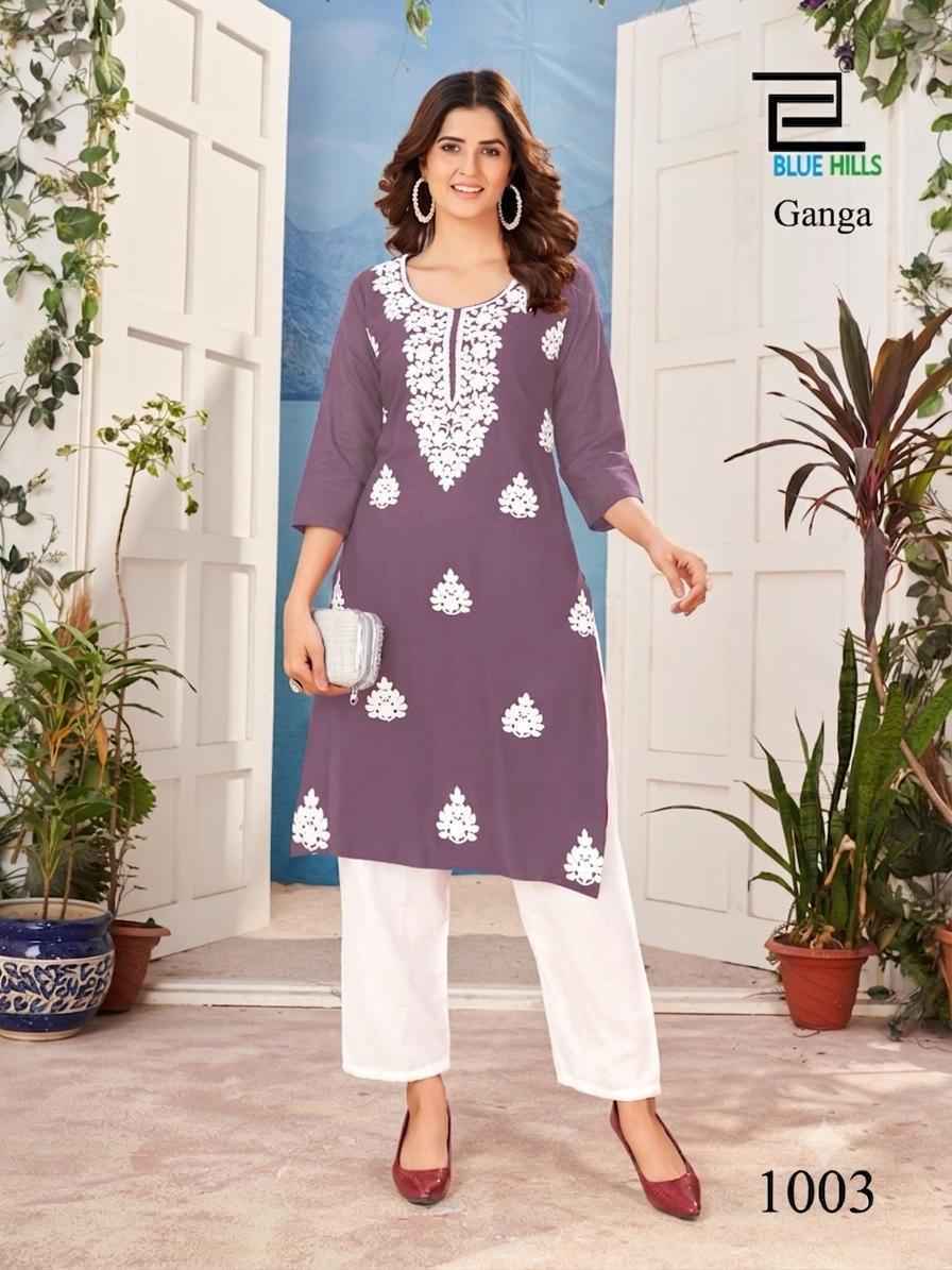 Blue Hills Ganga Rayon Kurti 4 pcs Catalogue