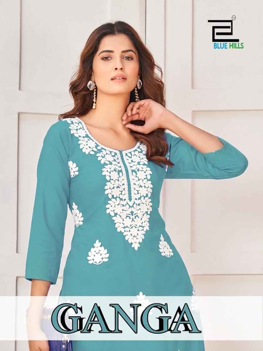 Blue Hills Ganga Rayon Kurti 4 pcs Catalogue
