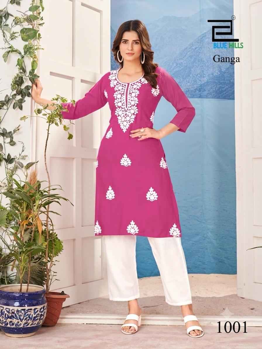 Blue Hills Ganga Rayon Kurti 4 pcs Catalogue