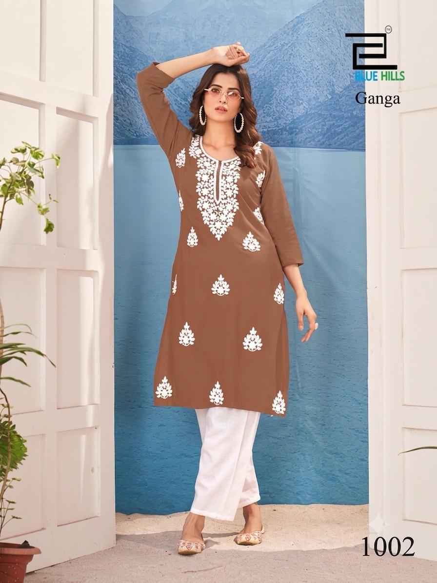 Blue Hills Ganga Rayon Kurti 4 pcs Catalogue