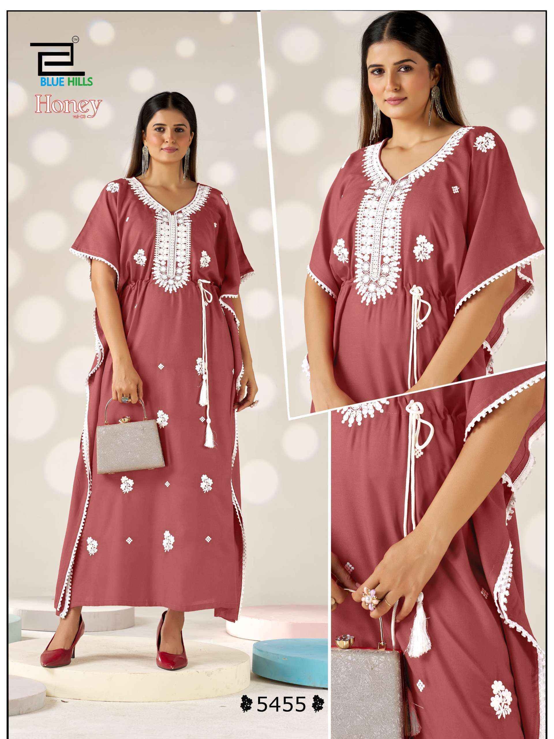 Blue Hills Honey Vol 3 Rayon Kaftan Kurti 5 pcs Catalogue