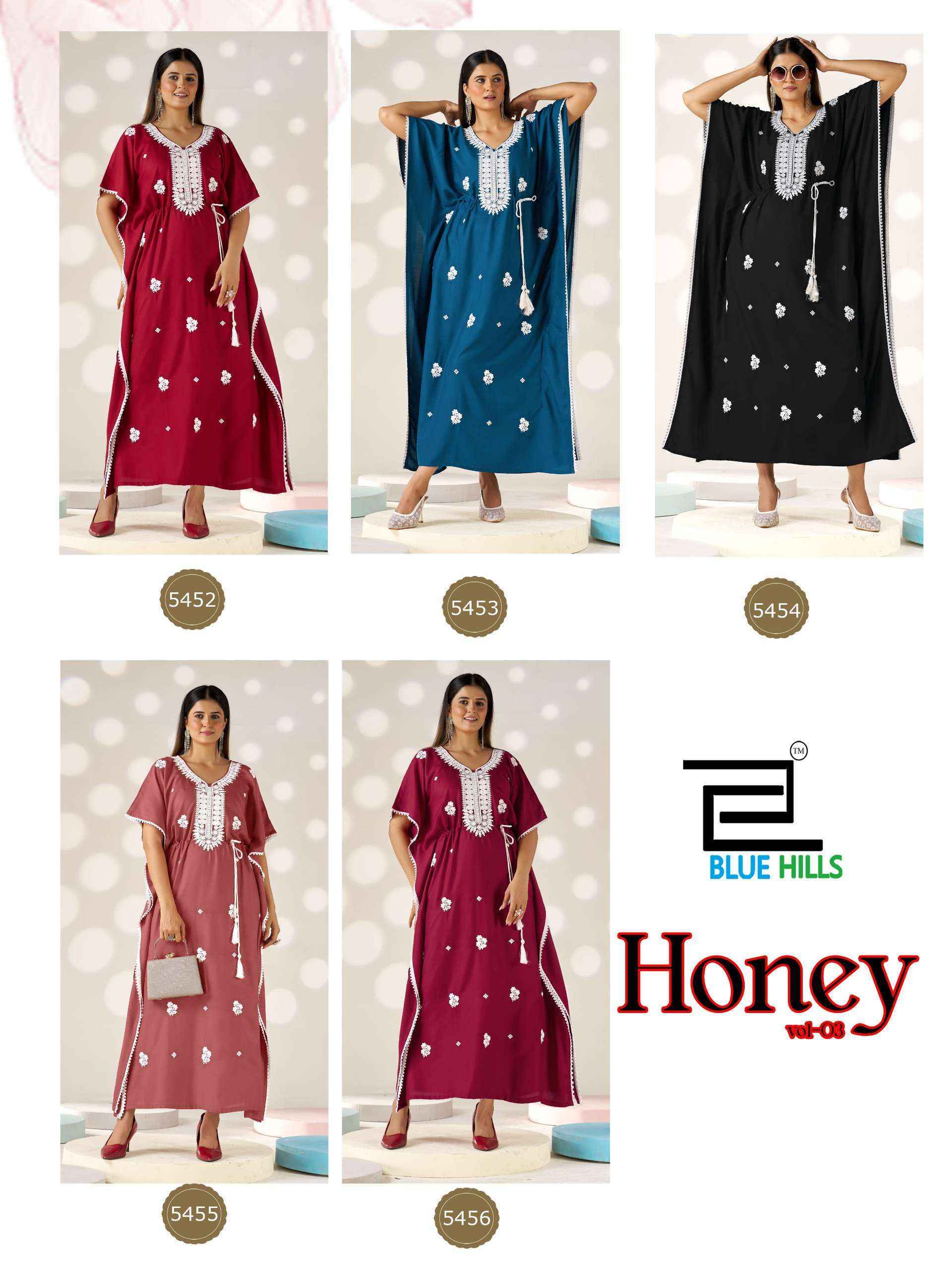 Blue Hills Honey Vol 3 Rayon Kaftan Kurti 5 pcs Catalogue