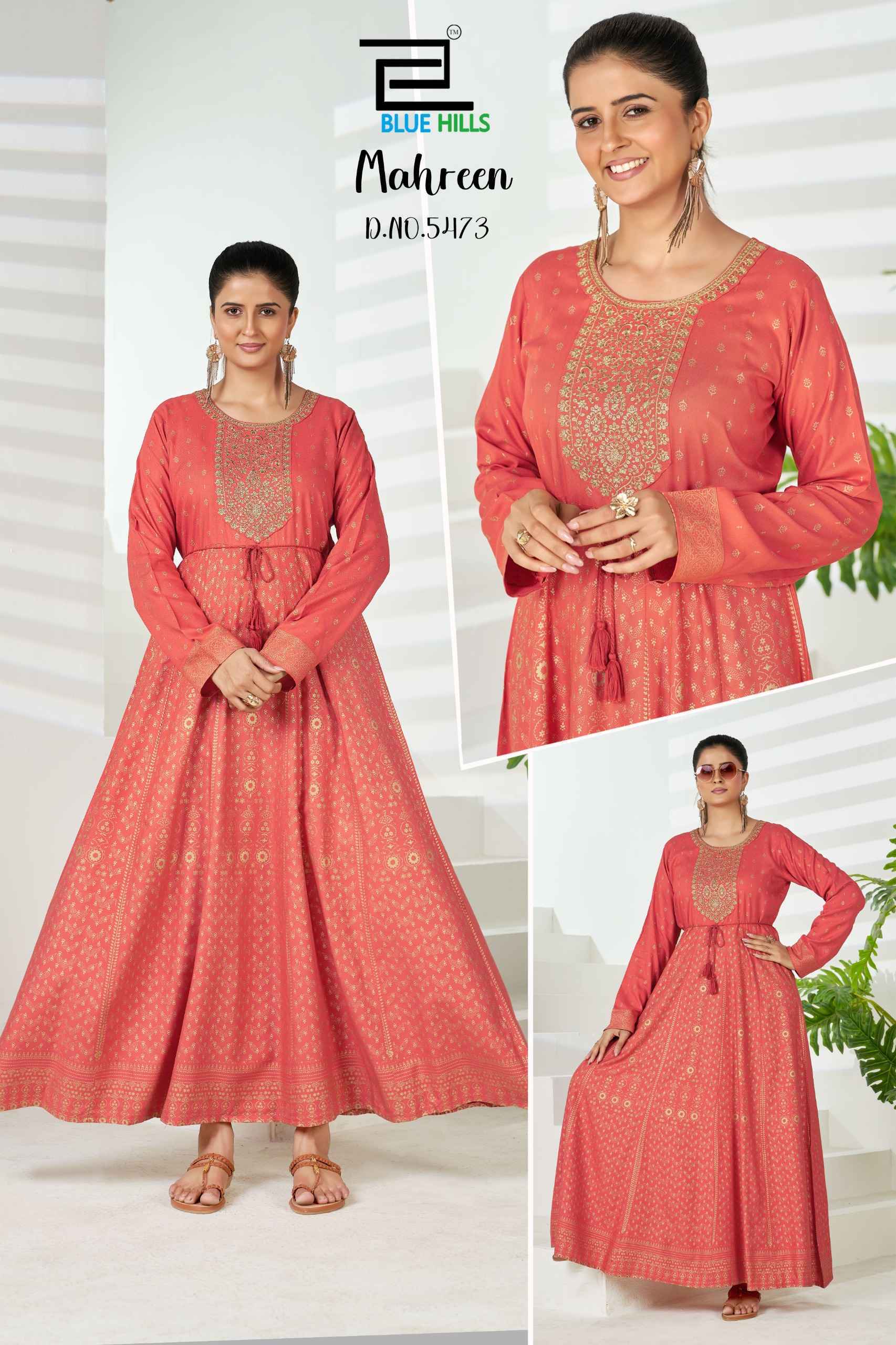 Blue Hills Mahreen Rayon Anarkali Gown 6 pcs Catalogue