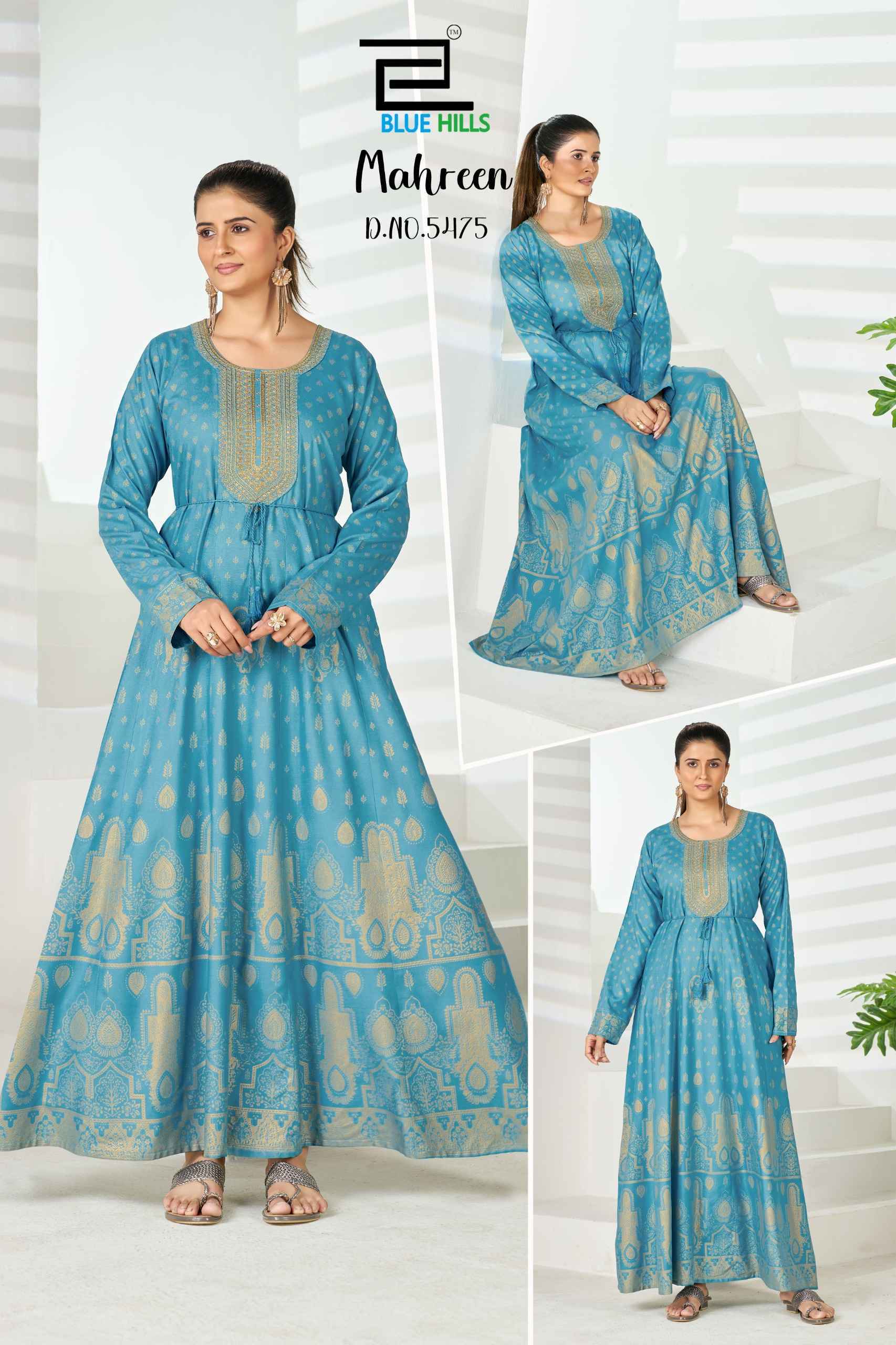 Blue Hills Mahreen Rayon Anarkali Gown 6 pcs Catalogue