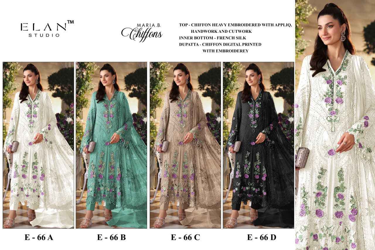 Elan Studio D No E-66 Chiffon Dress Material 4 pcs Catalogue