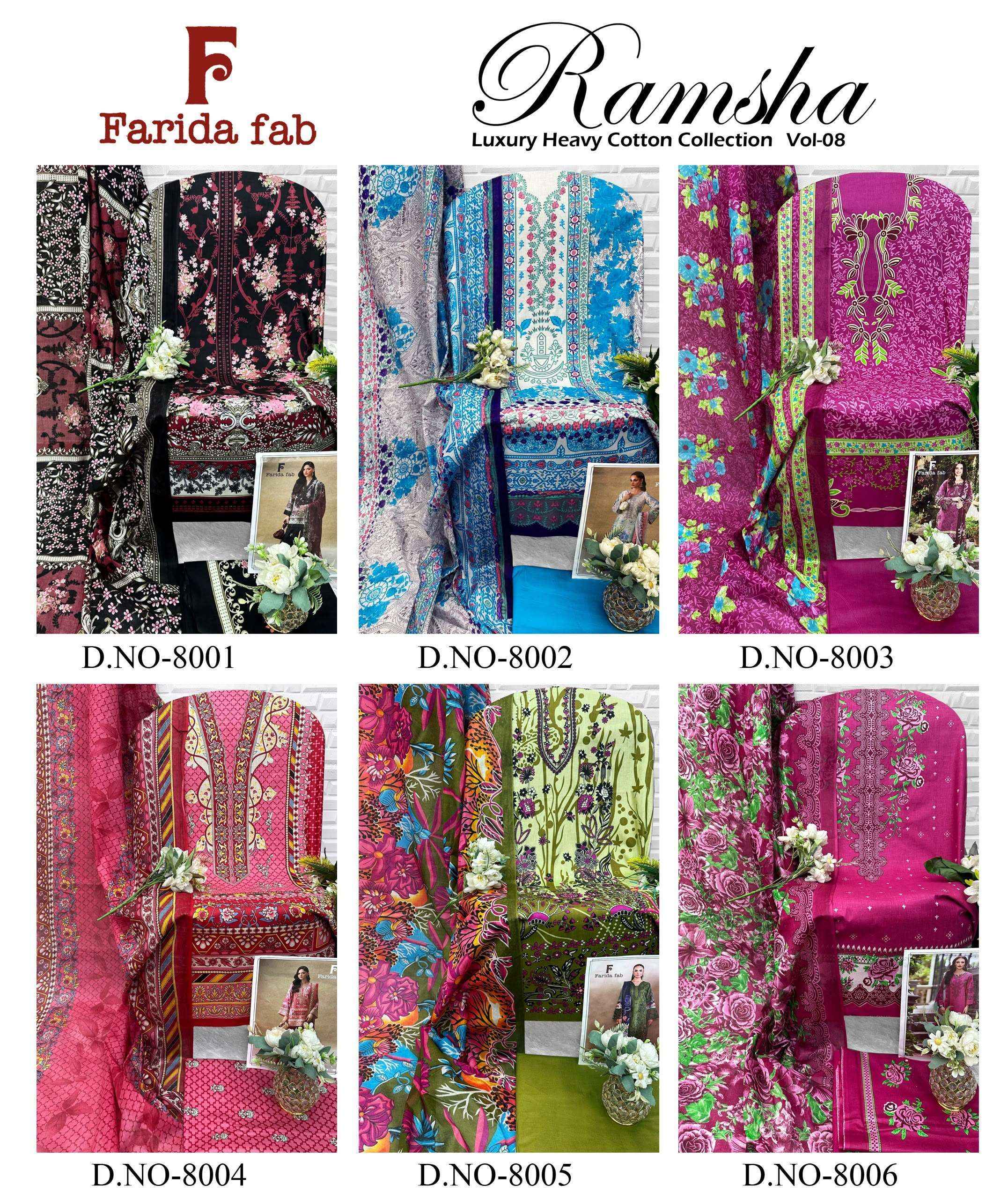Farida Fab Ramsha Vol 8 Cotton Dress Material 6 pcs Catalogue