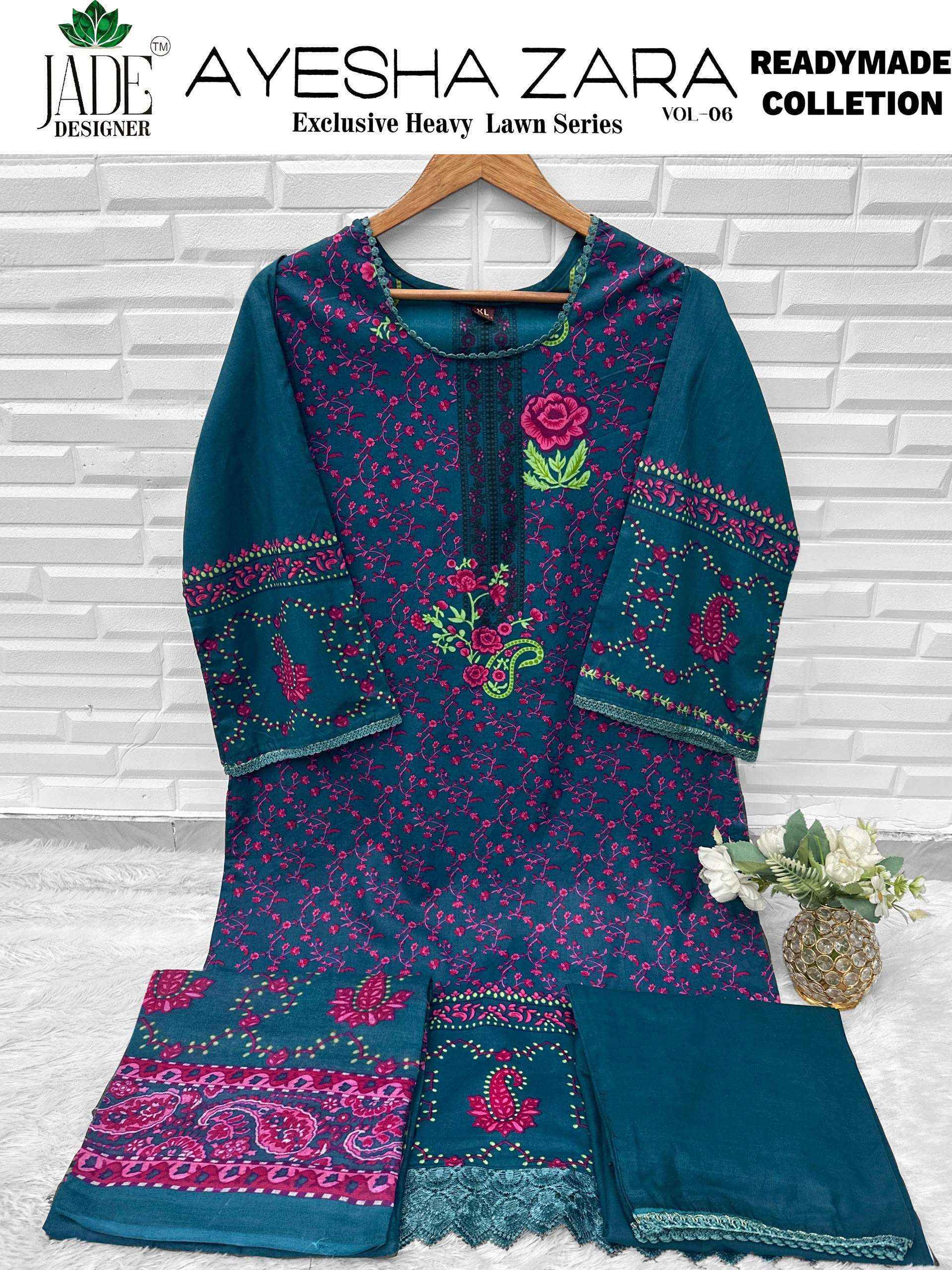 Jade Ayesha Zara Vol 6 Readymade Lawn Cotton Dress Material 6 pcs Catalogue