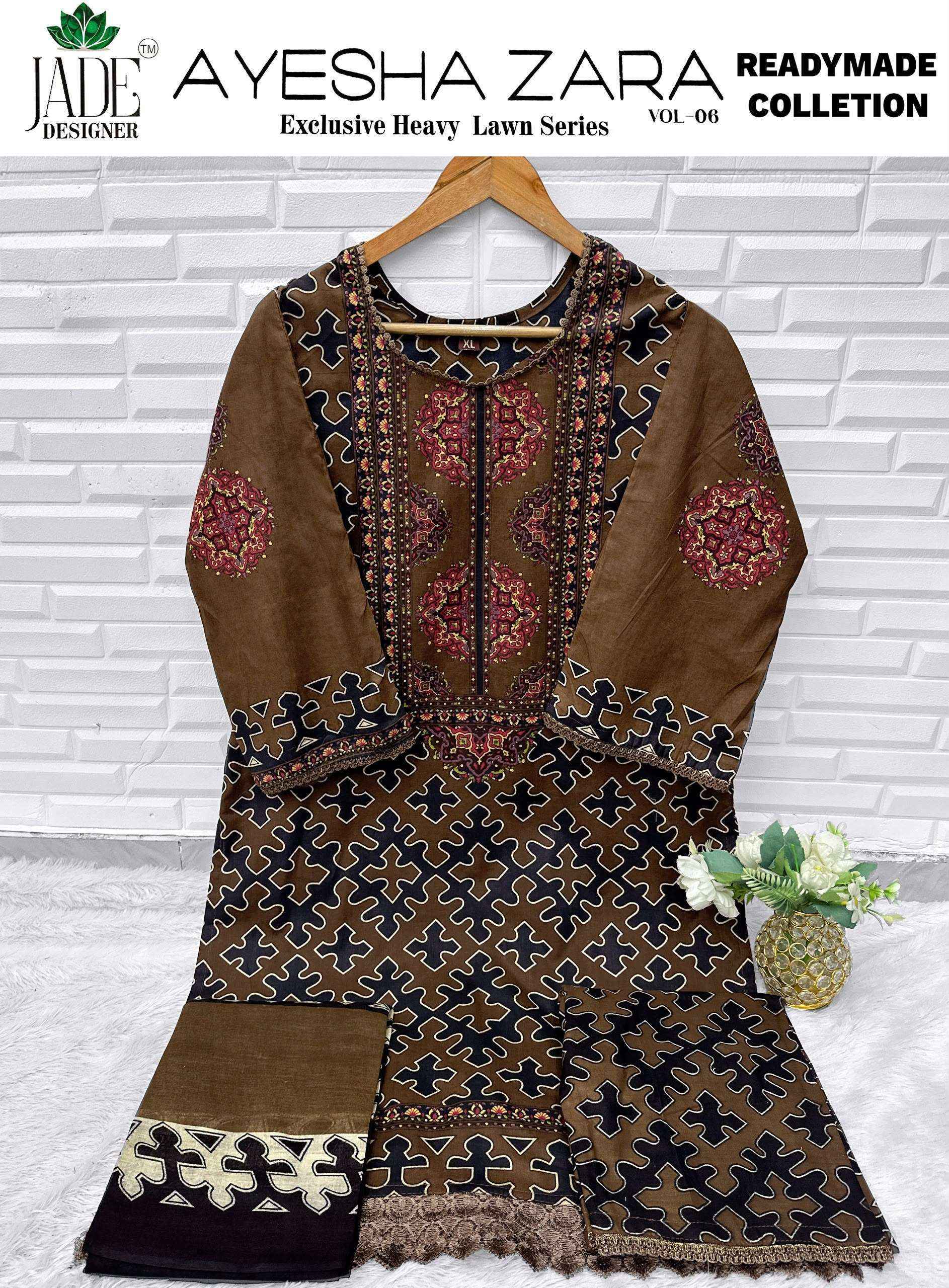 Jade Ayesha Zara Vol 6 Readymade Lawn Cotton Dress Material 6 pcs Catalogue