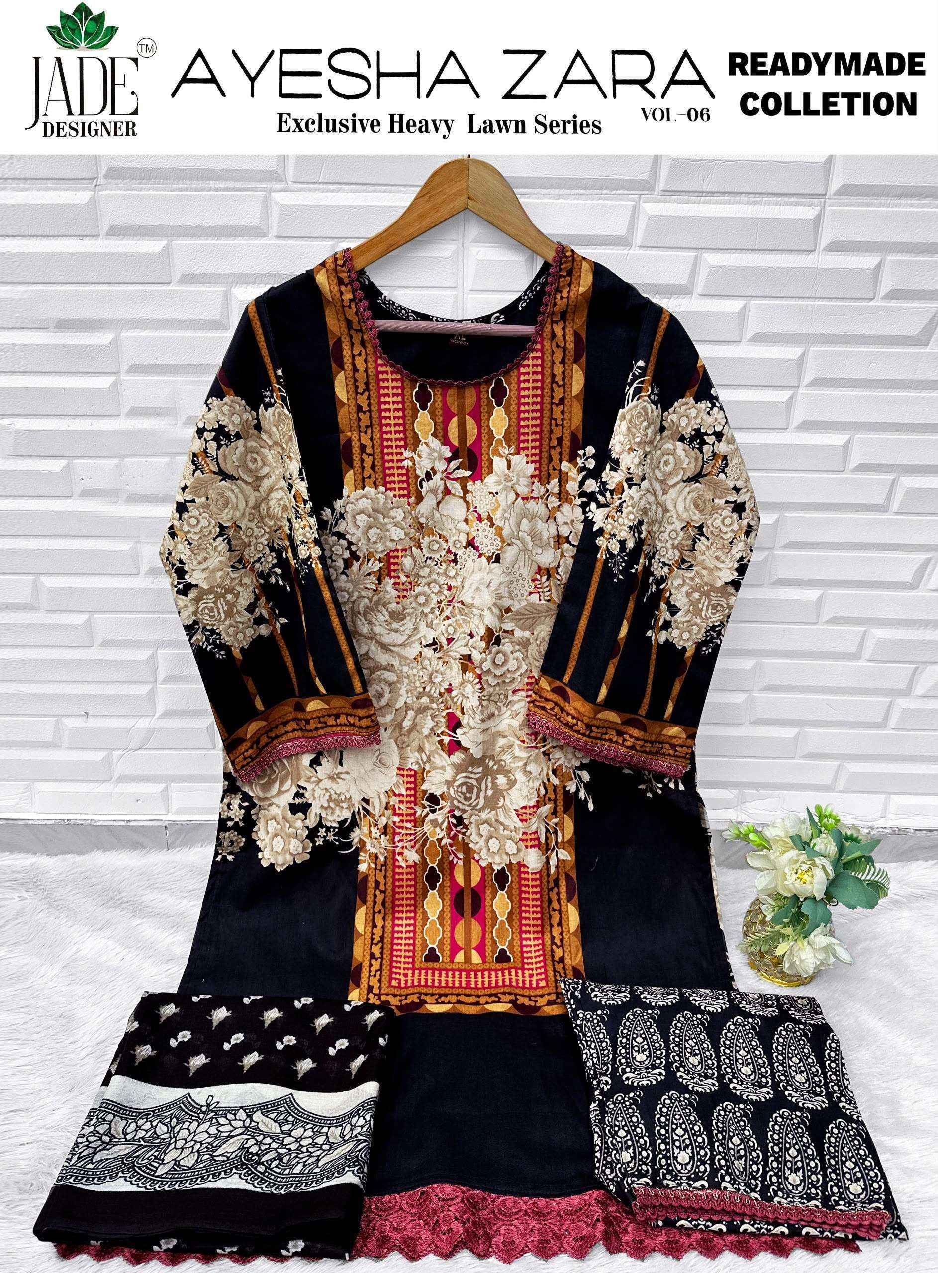 Jade Ayesha Zara Vol 6 Readymade Lawn Cotton Dress Material 6 pcs Catalogue