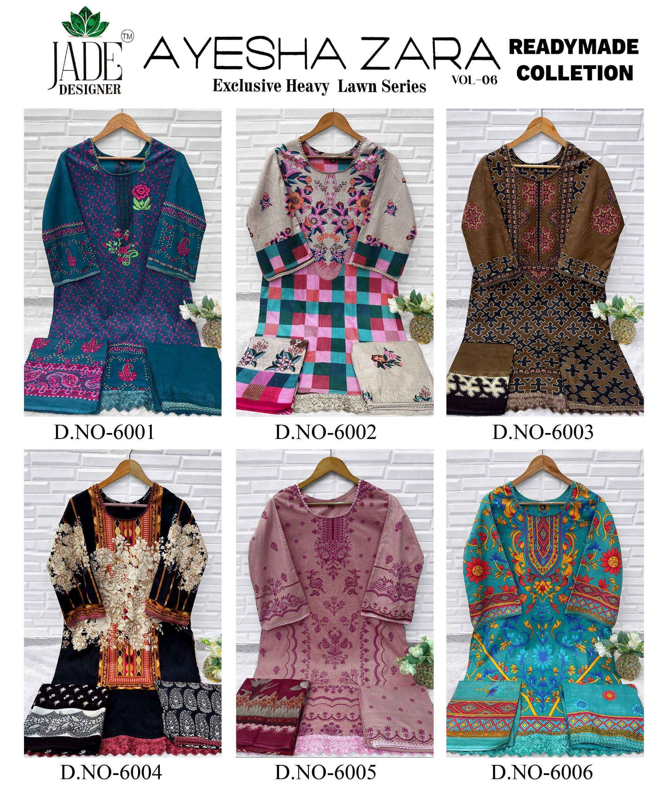Jade Ayesha Zara Vol 6 Readymade Lawn Cotton Dress Material 6 pcs Catalogue