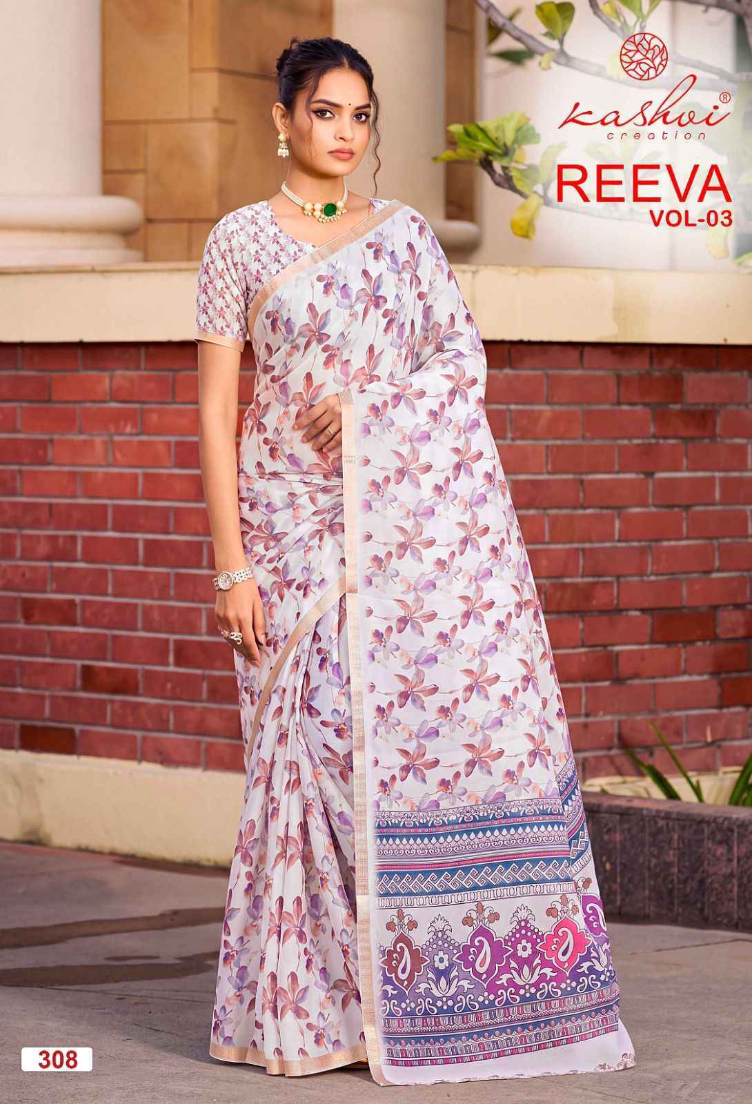 Kashvi Reeva Vol 3 Dull Moss Saree 8 pcs Catalogue