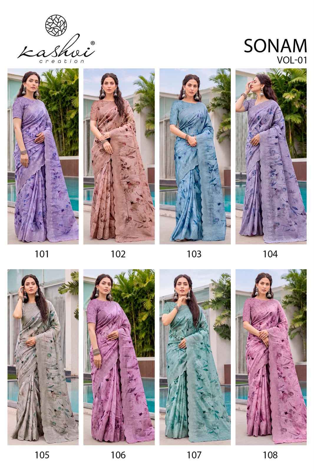 Kashvi Sonam Vol 1 Ice Crush Saree 8 pcs Catalogue