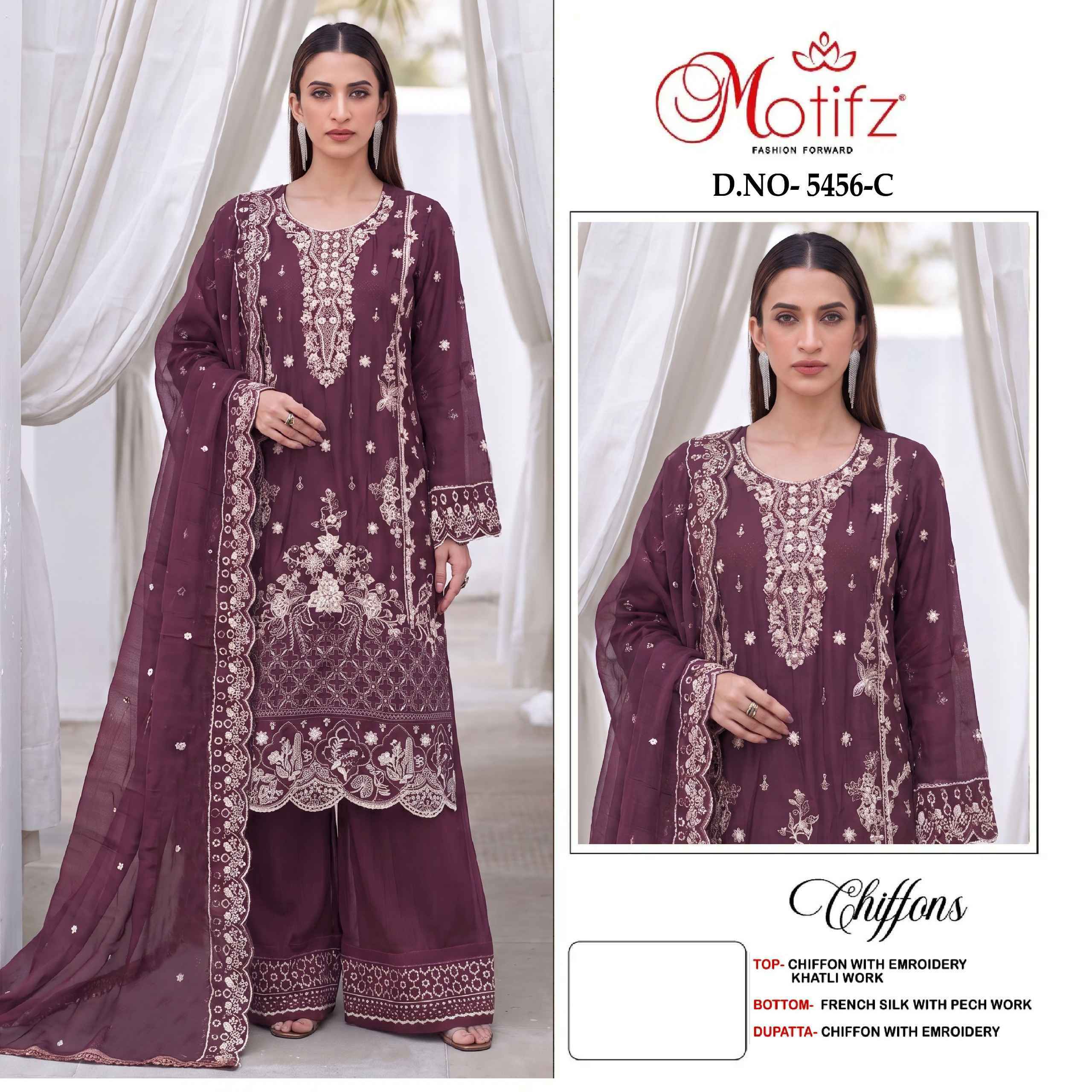 Motifz D No 5456 Chiffon Dress Material 4 pcs Catalogue