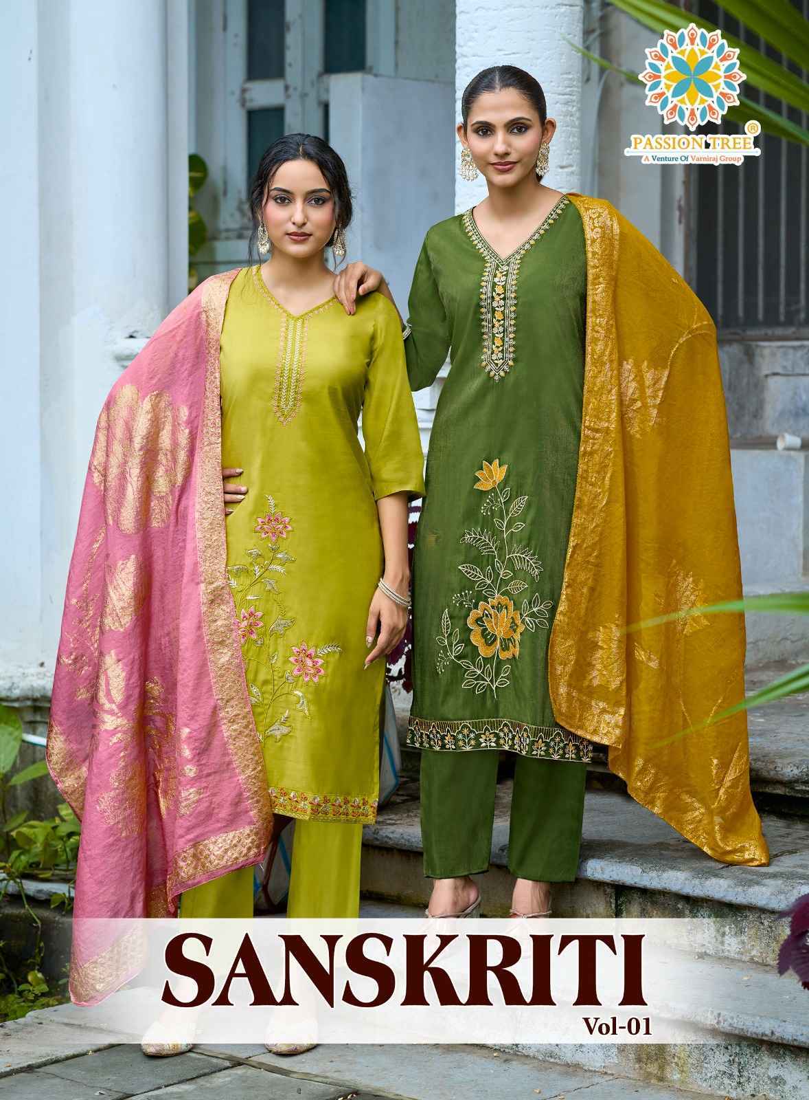 Passion Tree Sanskriti Vol 1 Roman Shimmer Kurti Combo 8 pcs Catalogue
