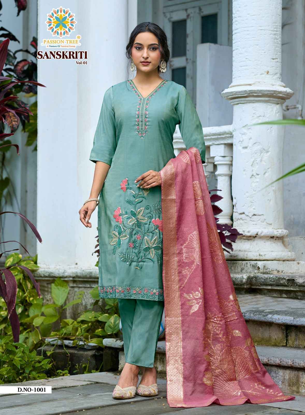 Passion Tree Sanskriti Vol 1 Roman Shimmer Kurti Combo 8 pcs Catalogue