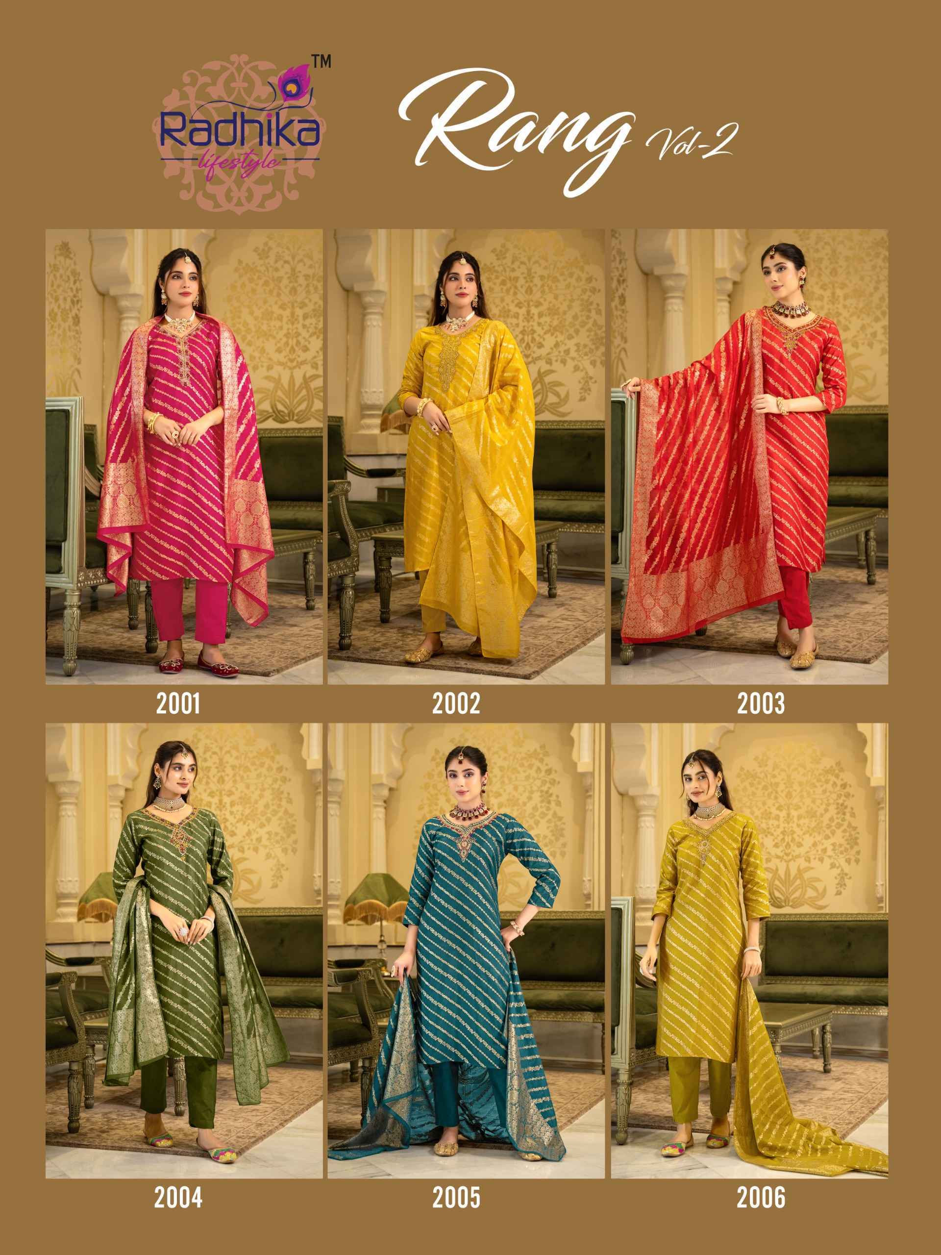 Radhika Lifestyle Rang Vol 2 Dola Silk Jacquard Kurti Combo 6 pcs Catalogue
