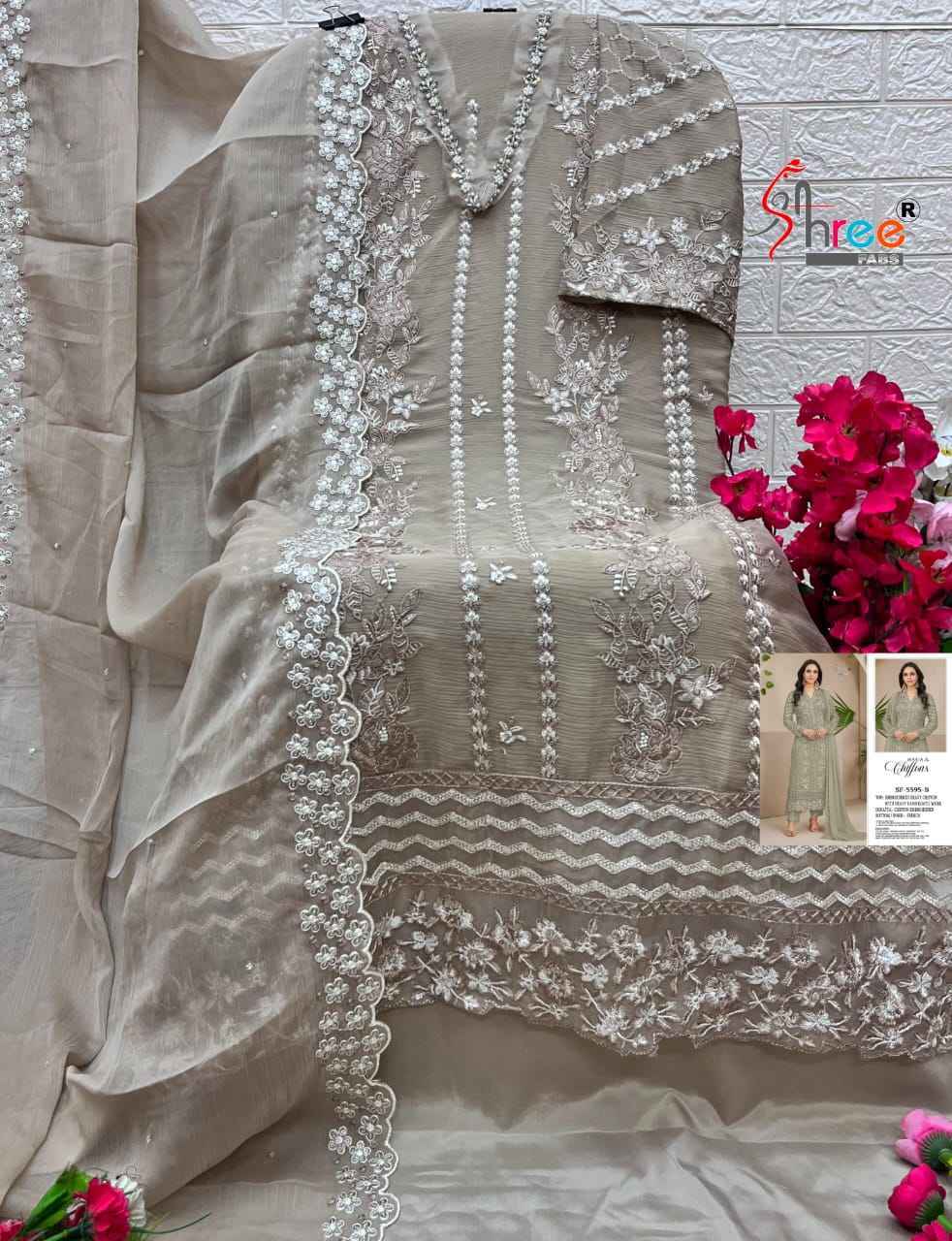 Shree Fabs SF 5595 Chiffon Dress Material 4 pcs Catalogue