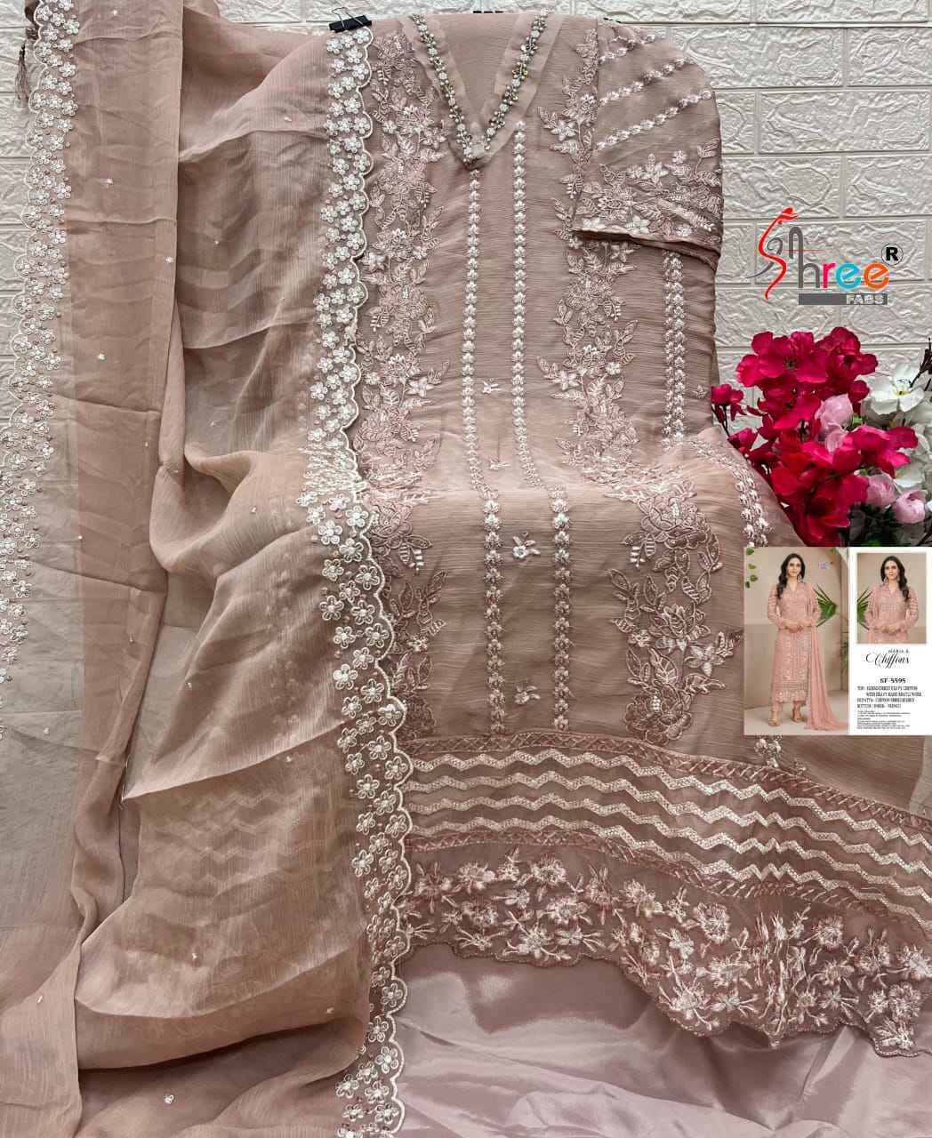 Shree Fabs SF 5595 Chiffon Dress Material 4 pcs Catalogue