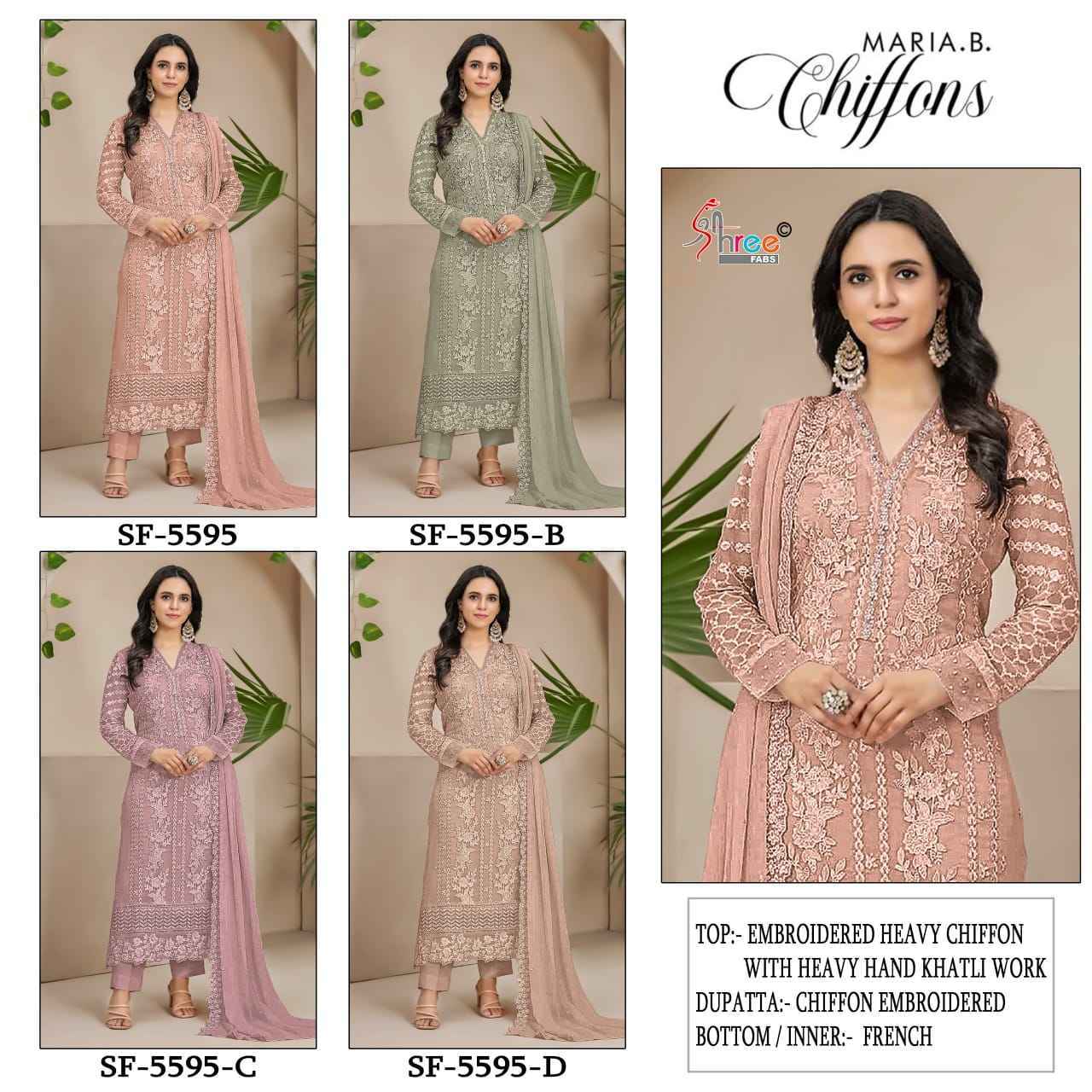 Shree Fabs SF 5595 Chiffon Dress Material 4 pcs Catalogue