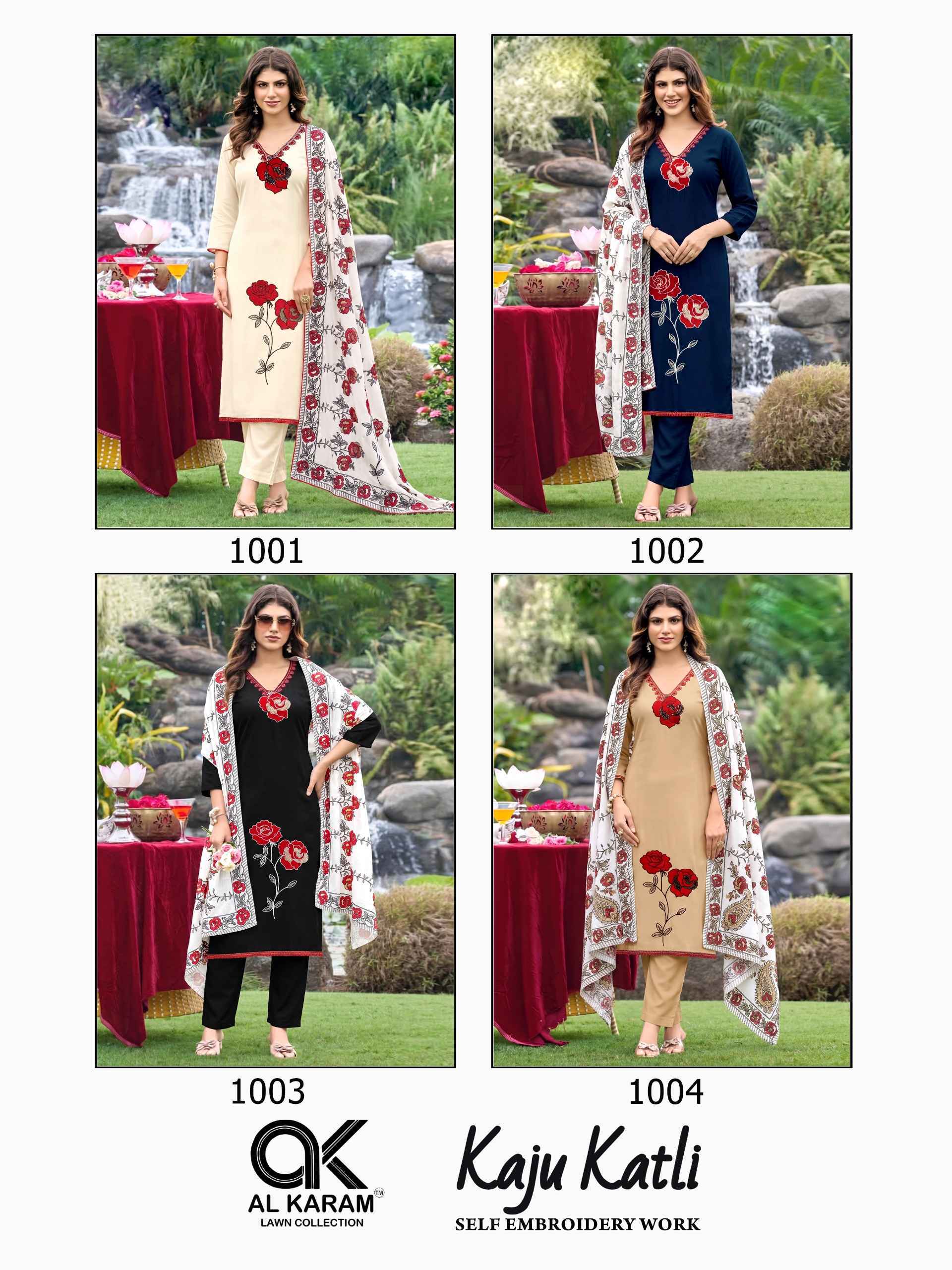 Al Karam Kaju Katli Viscose Rayon Dress Material 4 pcs Catalogue