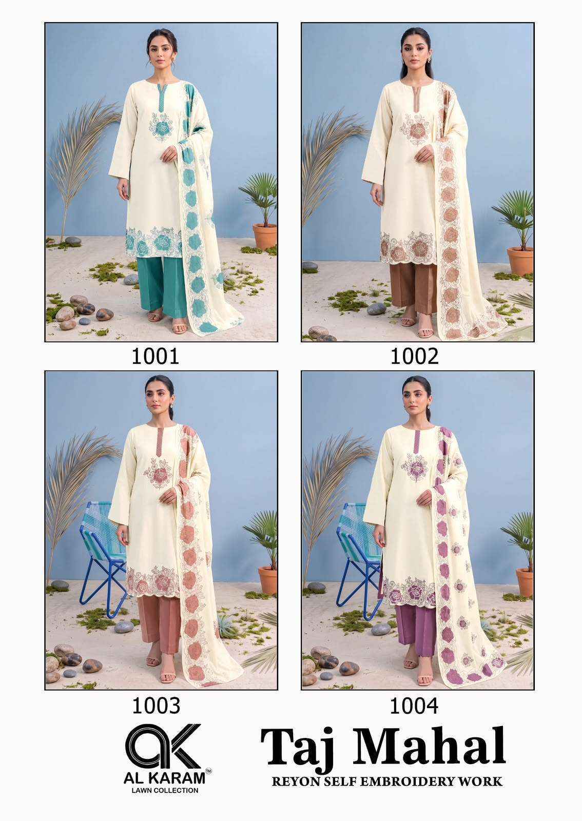 Al Karam Taj Mahal Rayon Dress Material 4 pcs Catalogue