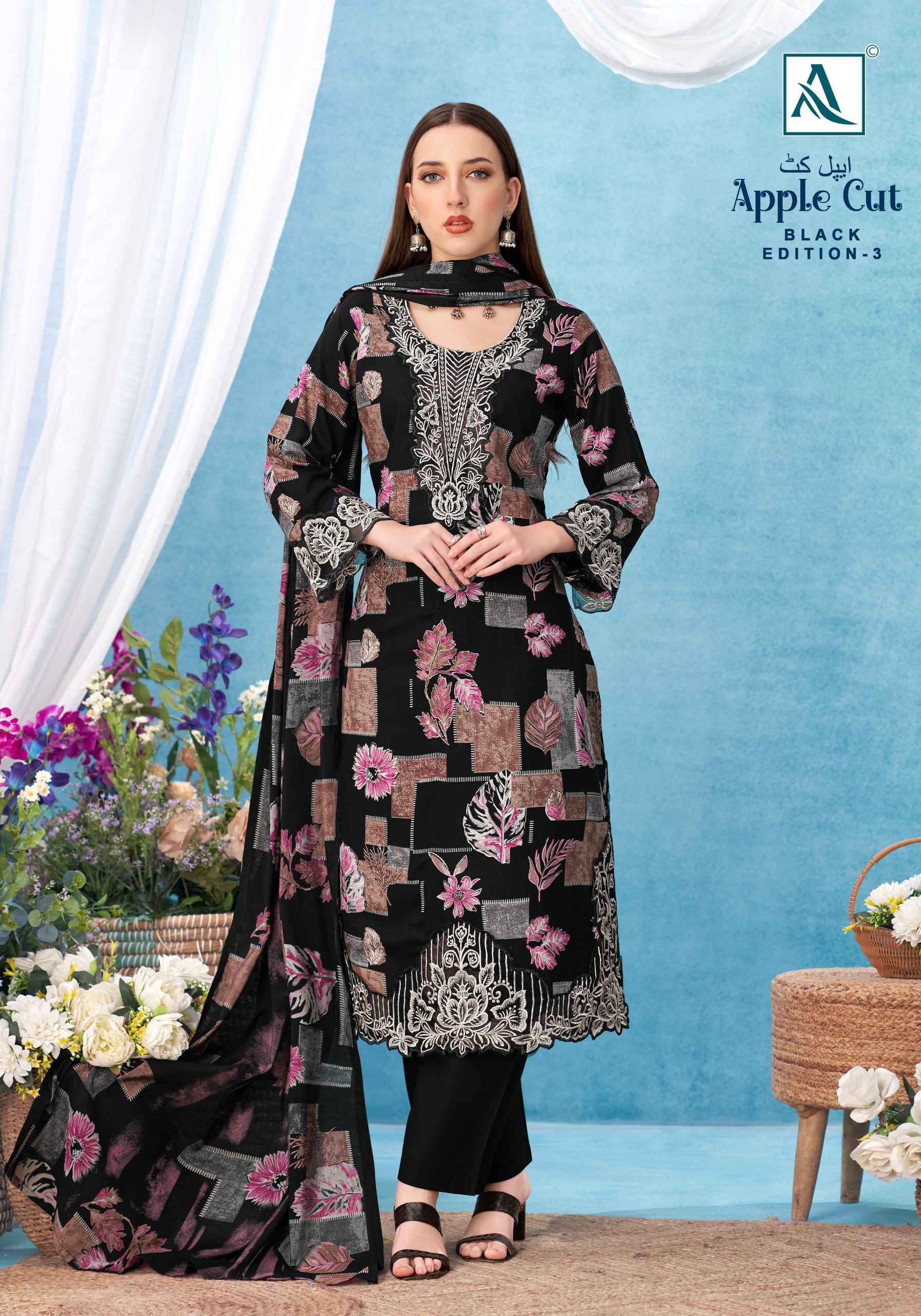 Alok Apple Cut Black Edition 3 Viscose Reyon Dress Material 6 pcs Catalogue