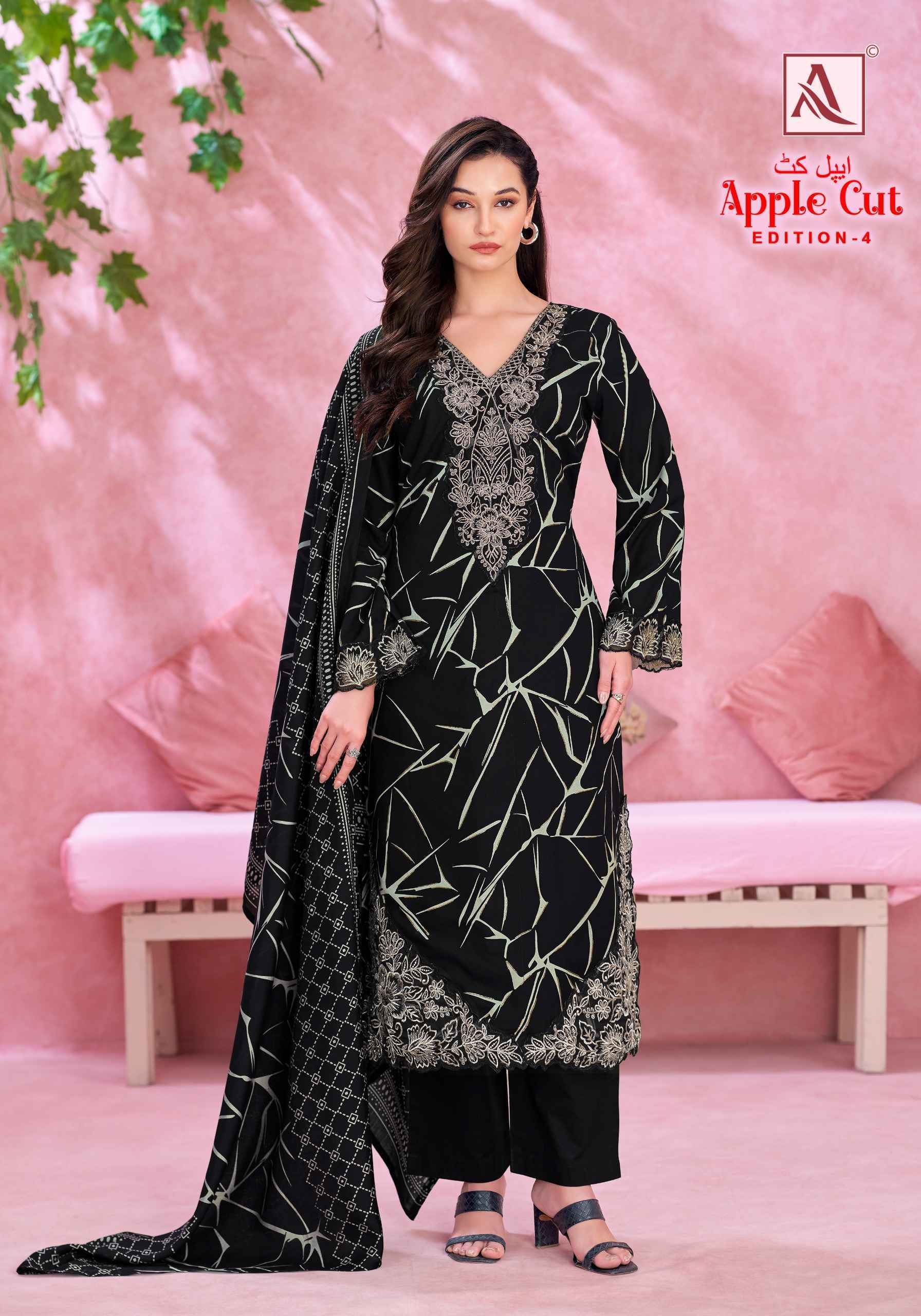 Alok Apple Cut Black Edition 4 Viscose Reyon Dress Material 6 pcs Catalogue