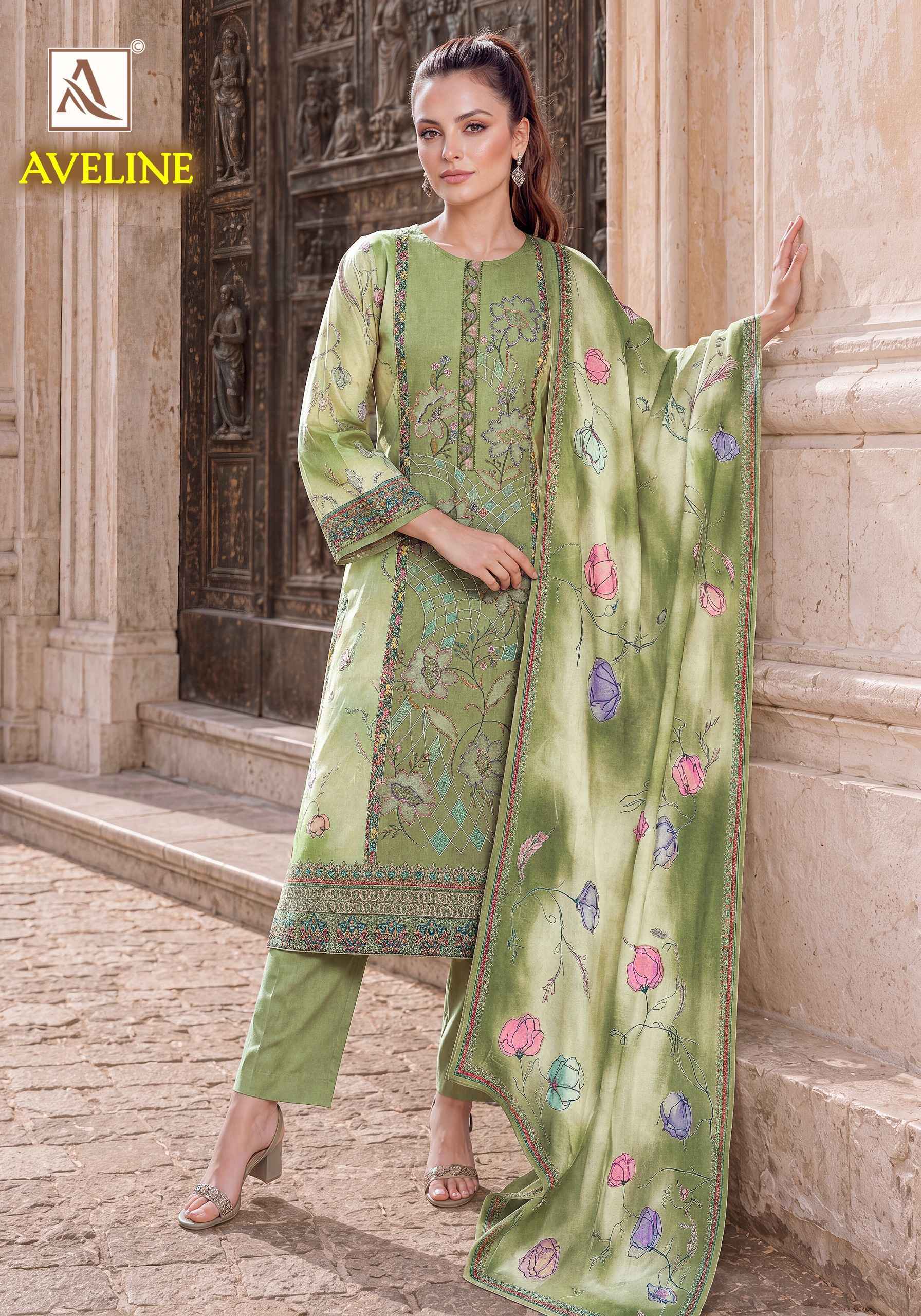 Alok Aveline Viscose Maslin Dress Material 6 pcs Catalogue