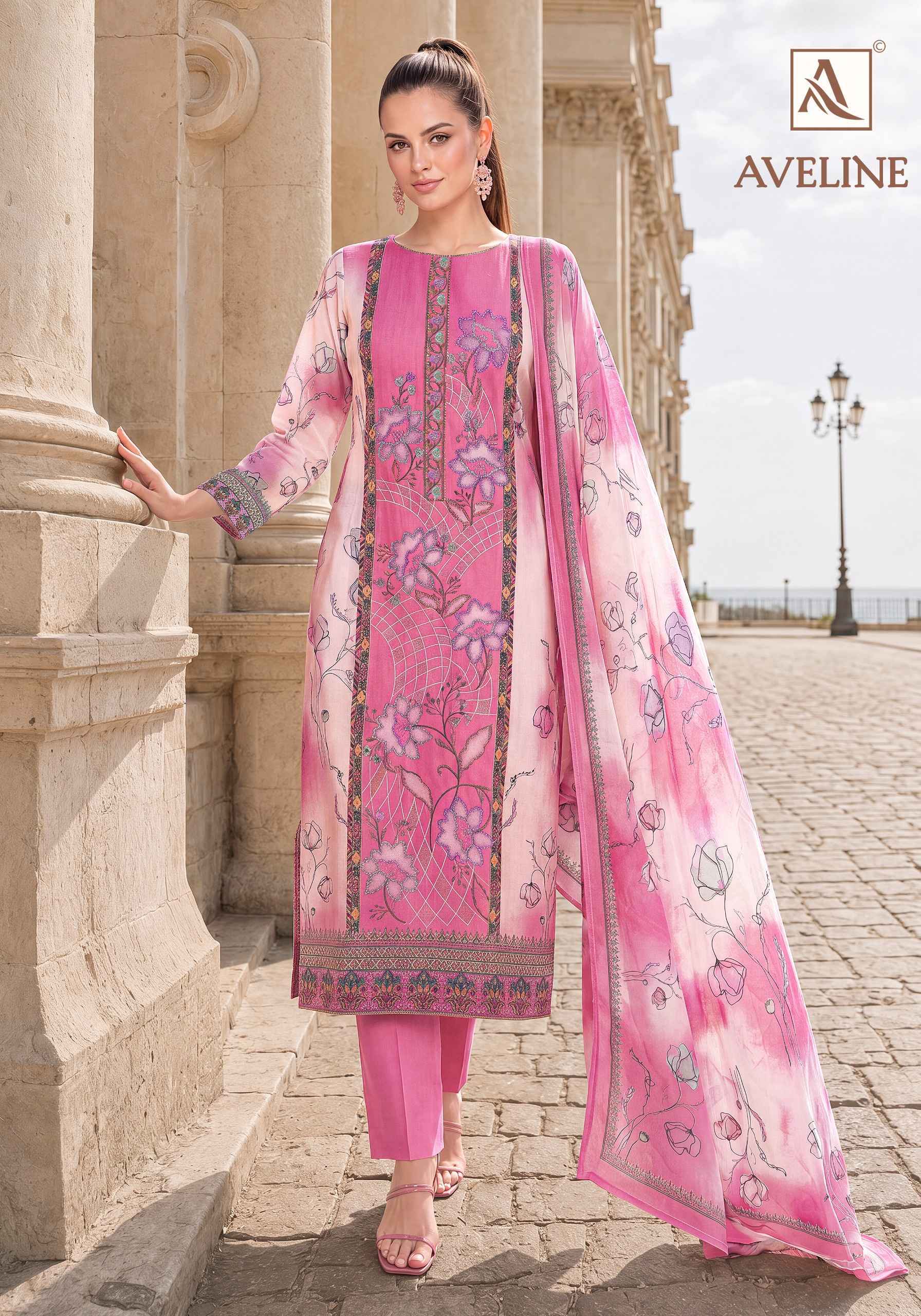 Alok Aveline Viscose Maslin Dress Material 6 pcs Catalogue