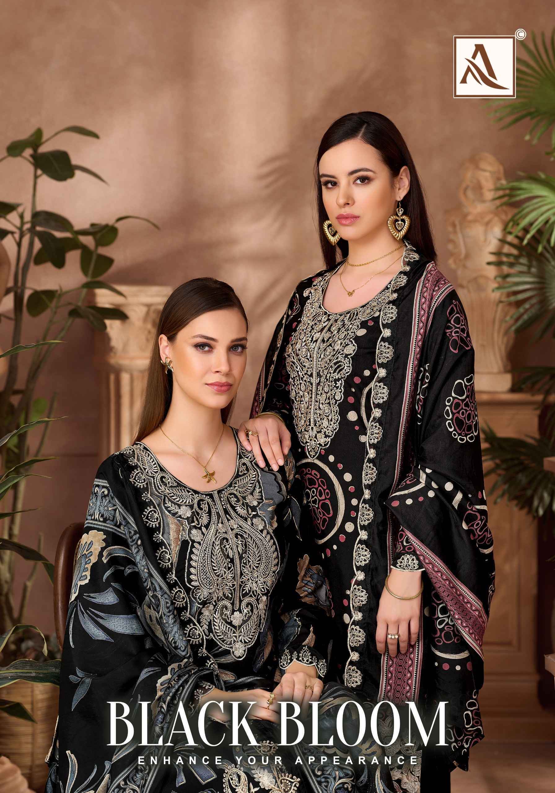 Alok Black Bloom Reyon Dress Material 6 pcs Catalogue