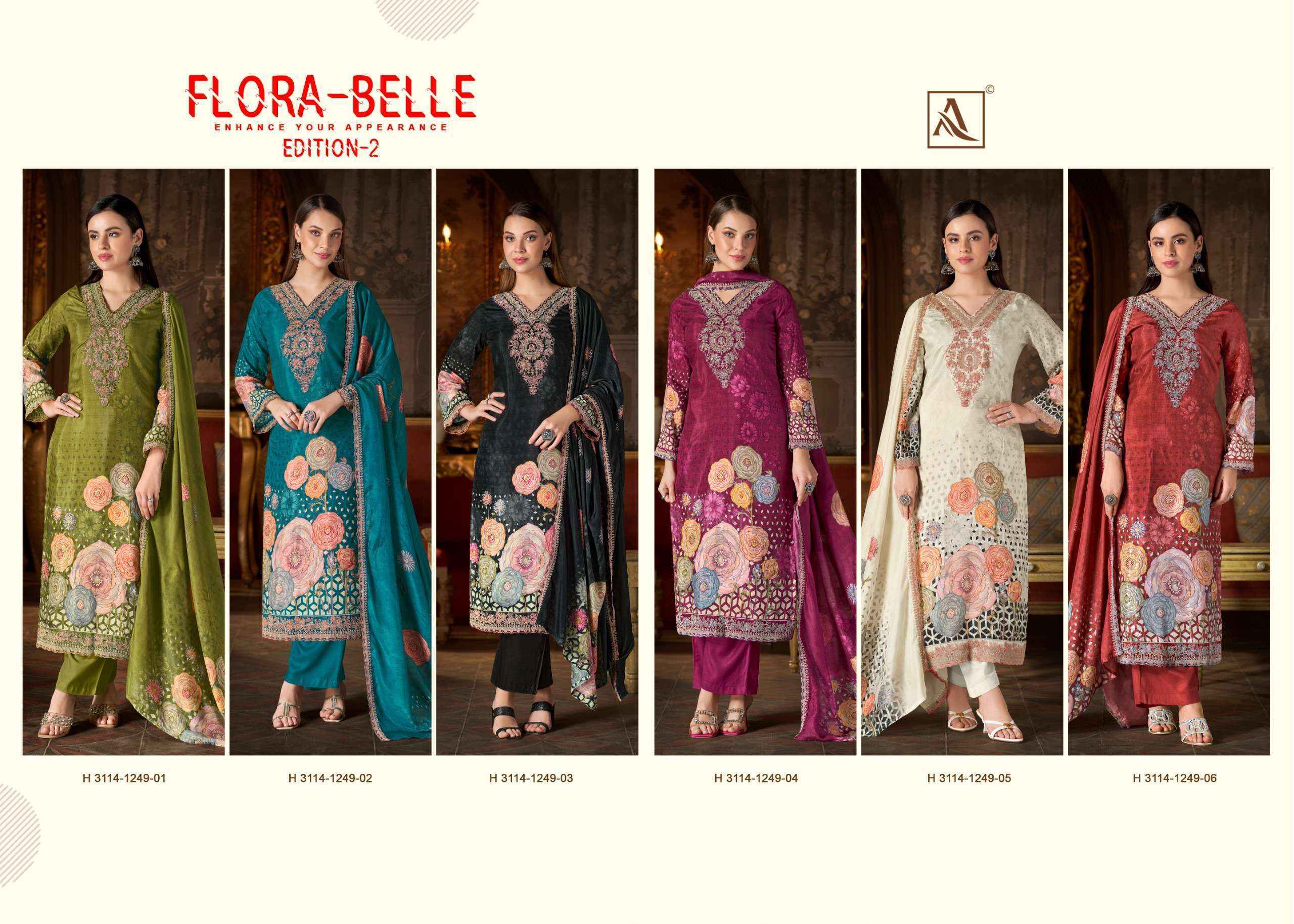 Alok Flora Belle Edition 2 Maslin Dress Material 6 pcs Catalogue