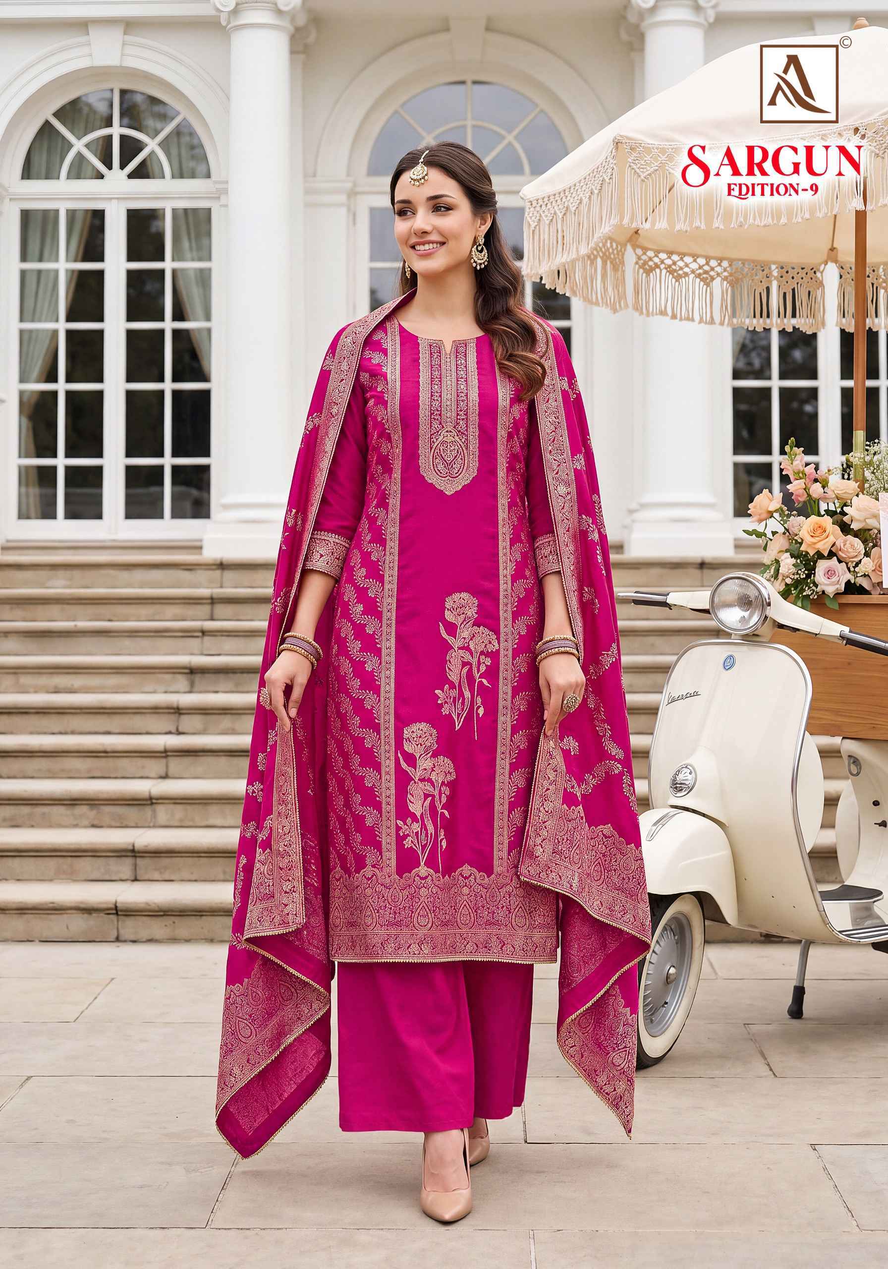 Alok Sargun Edition 9 Viscose Maslin Dress Material 6 pcs Catalogue