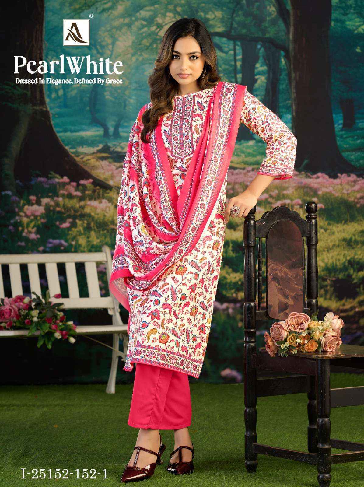 Alok White Pearl Pashmina Dress Material 6 pcs Catalogue