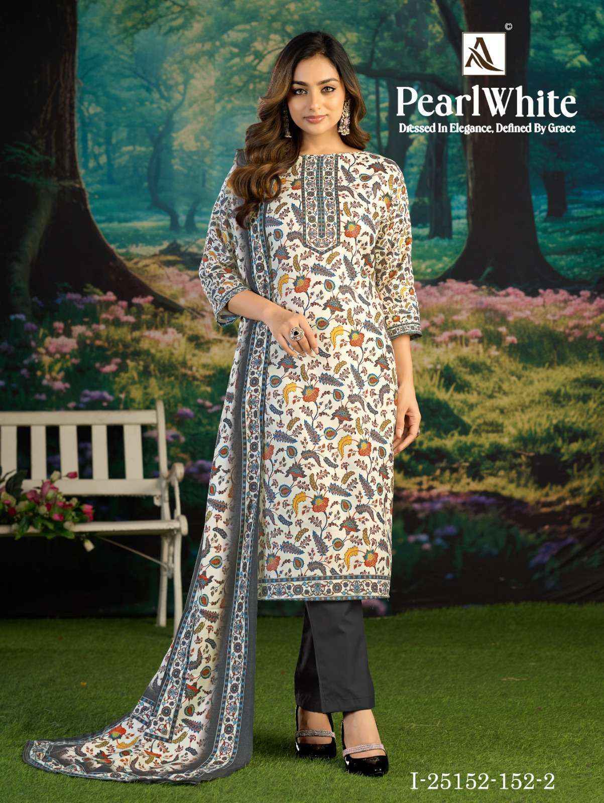 Alok White Pearl Pashmina Dress Material 6 pcs Catalogue